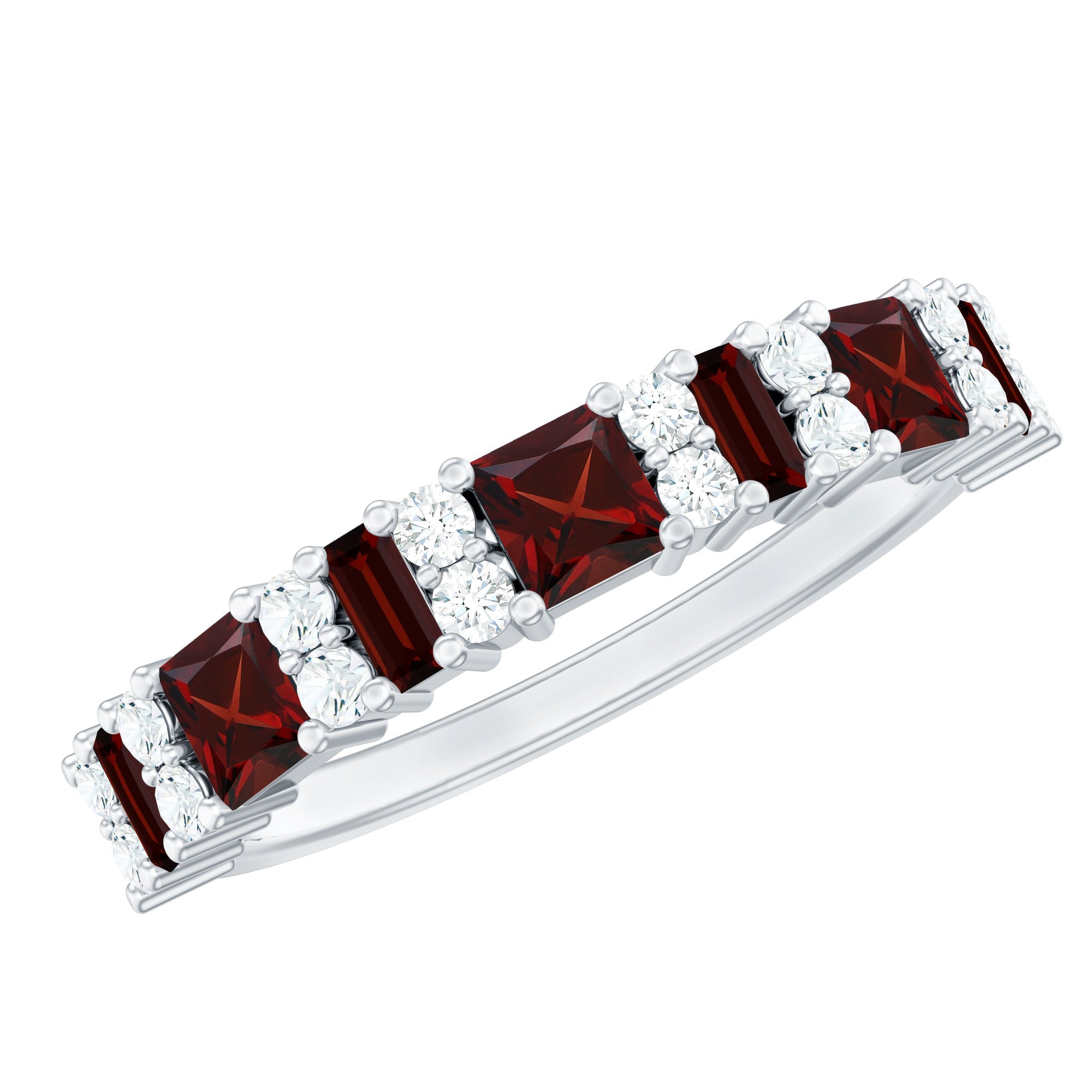 Rosec Jewels-Natural Red Garnet Half Eternity Ring with Diamond