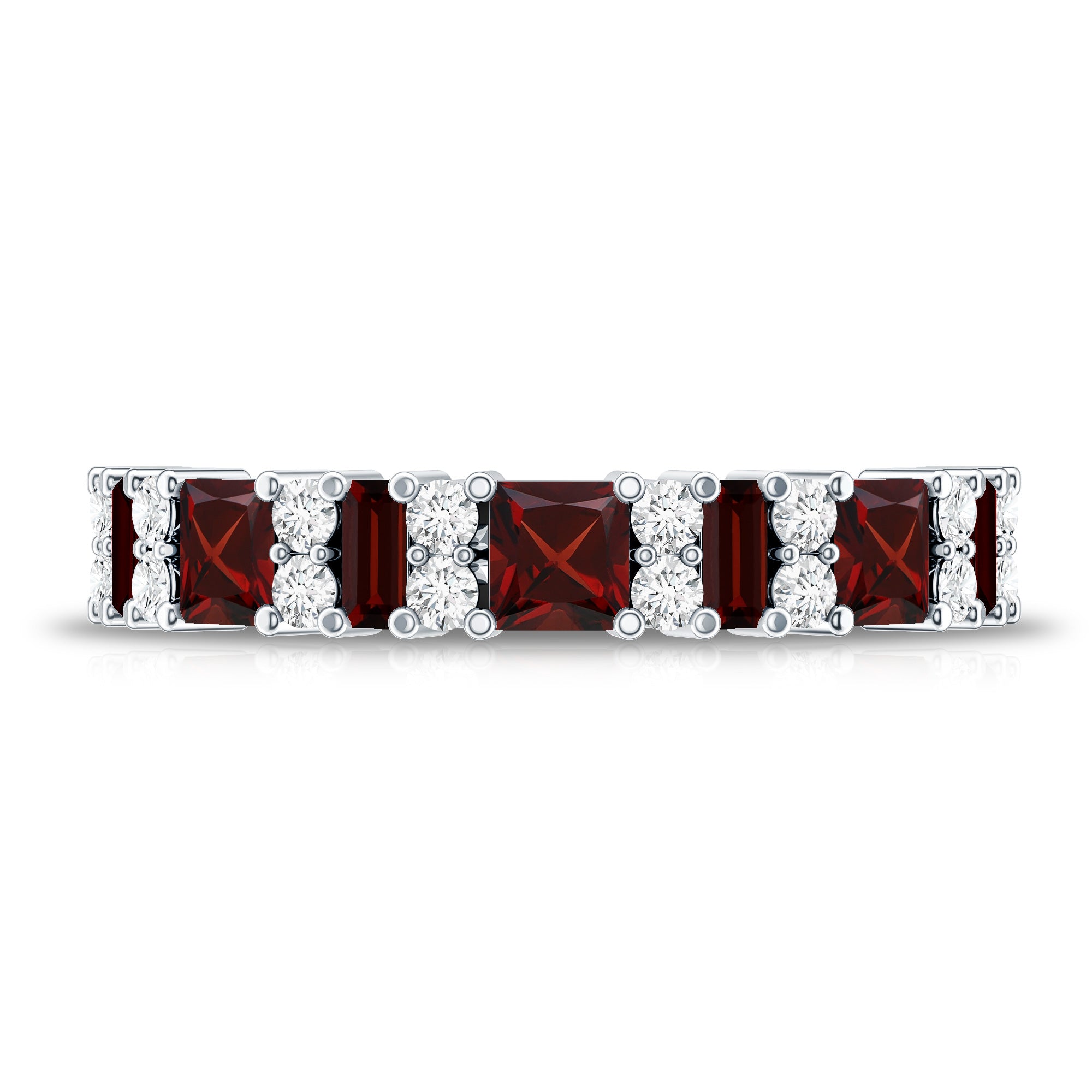 Natural Red Garnet Half Eternity Ring with Diamond AAA - Rosec Jewels