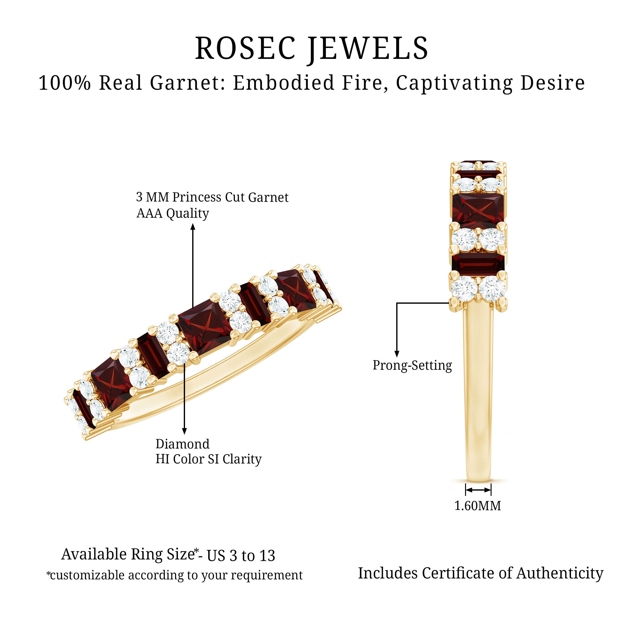 Rosec Jewels-Natural Red Garnet Half Eternity Ring with Diamond