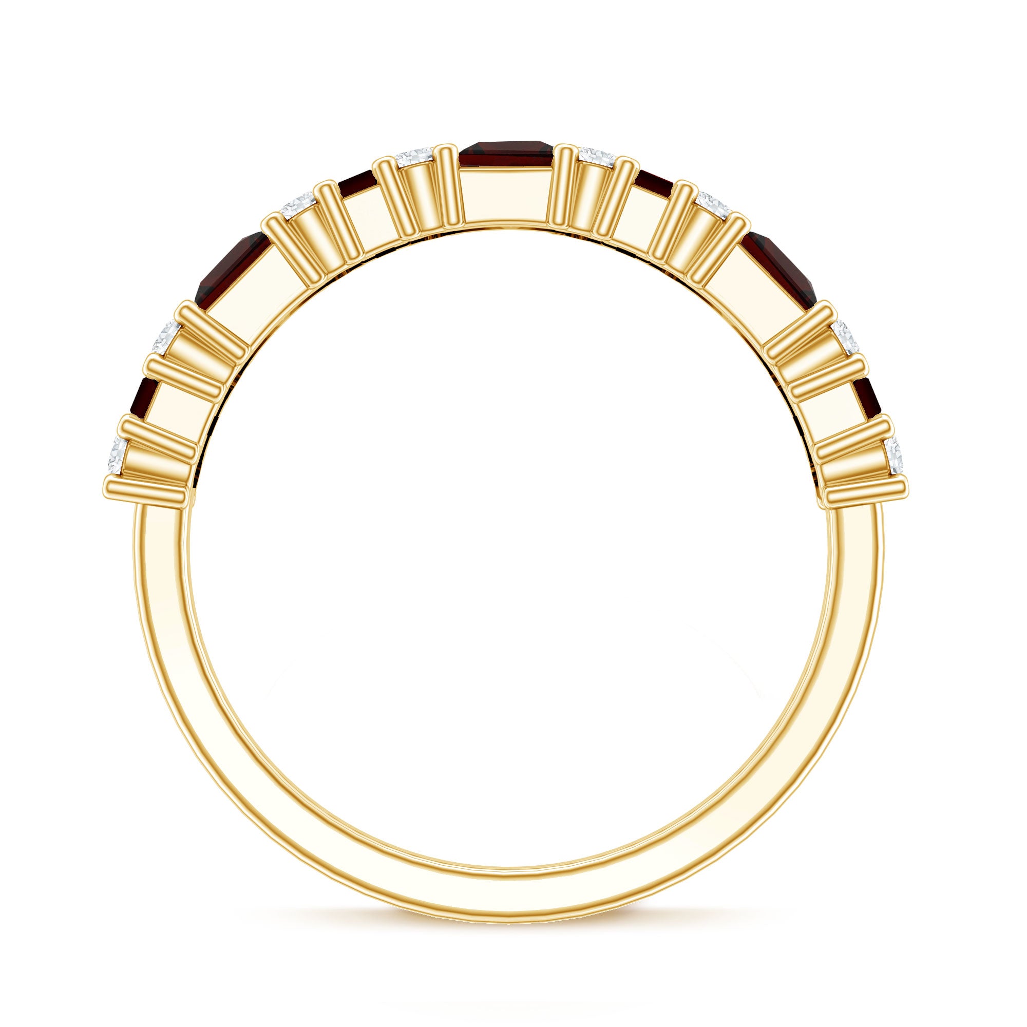 Natural Red Garnet Half Eternity Ring with Diamond AAA - Rosec Jewels