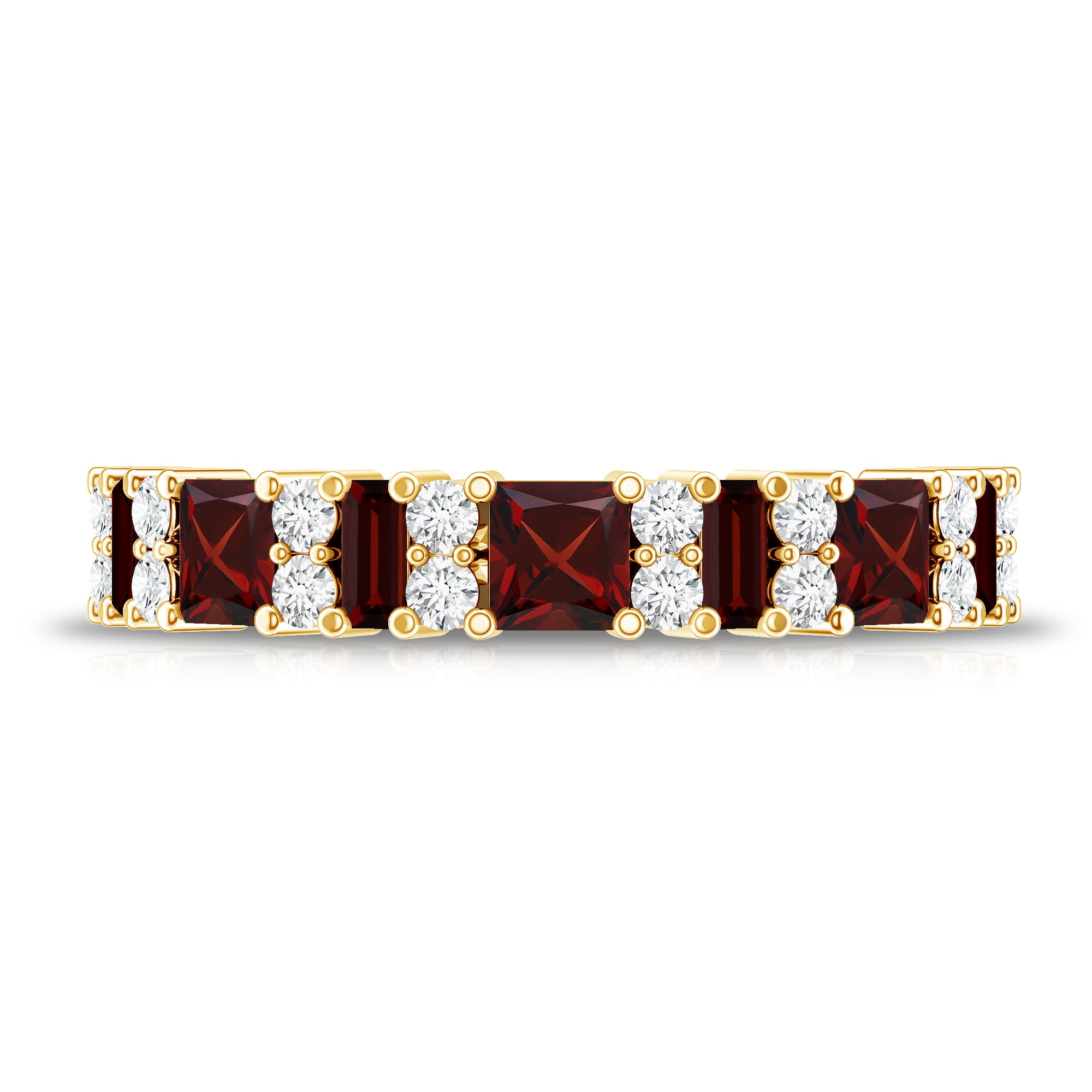 Natural Red Garnet Half Eternity Ring with Diamond AAA - Rosec Jewels