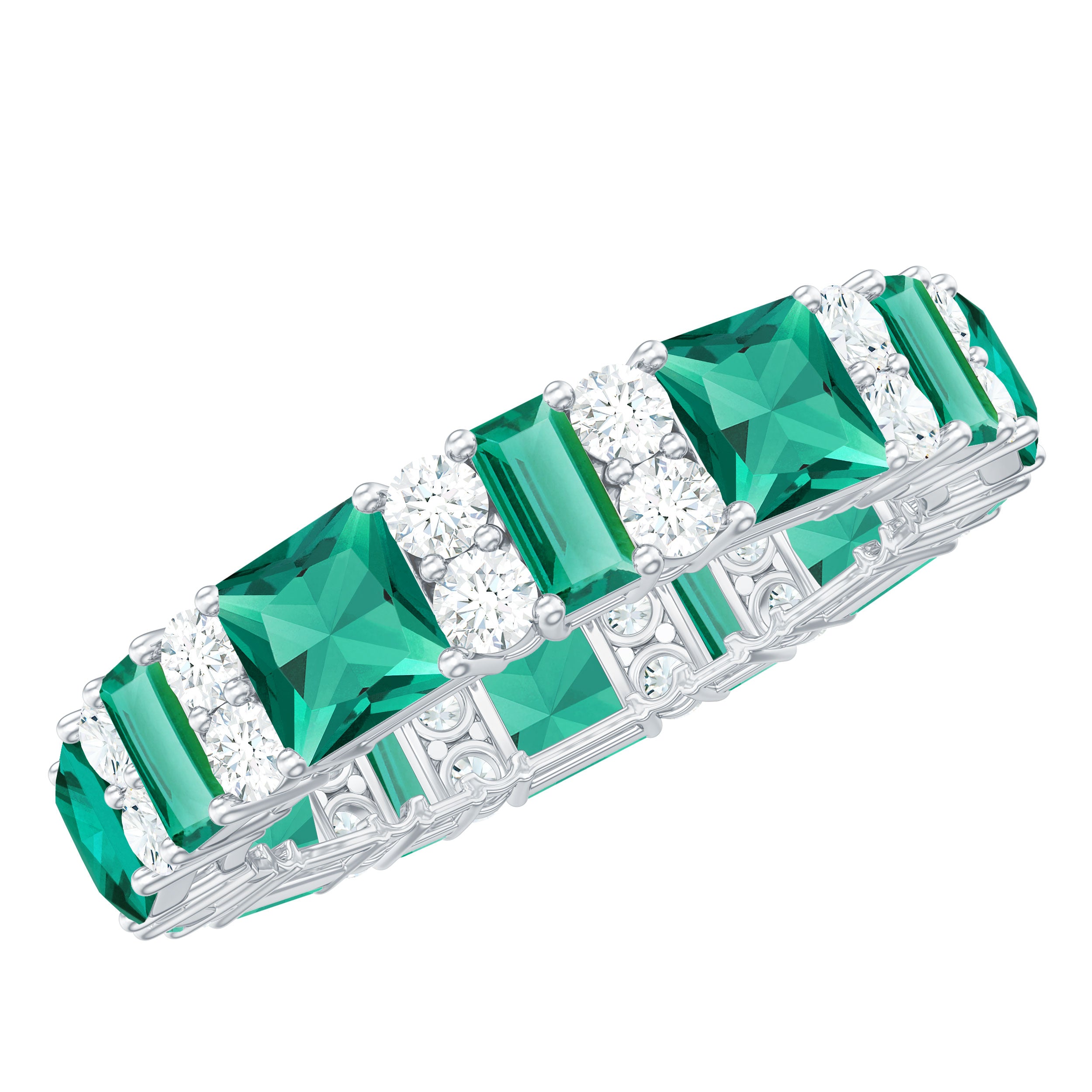 Certified Lab Grown Emerald Eternity Wedding Band with Diamond