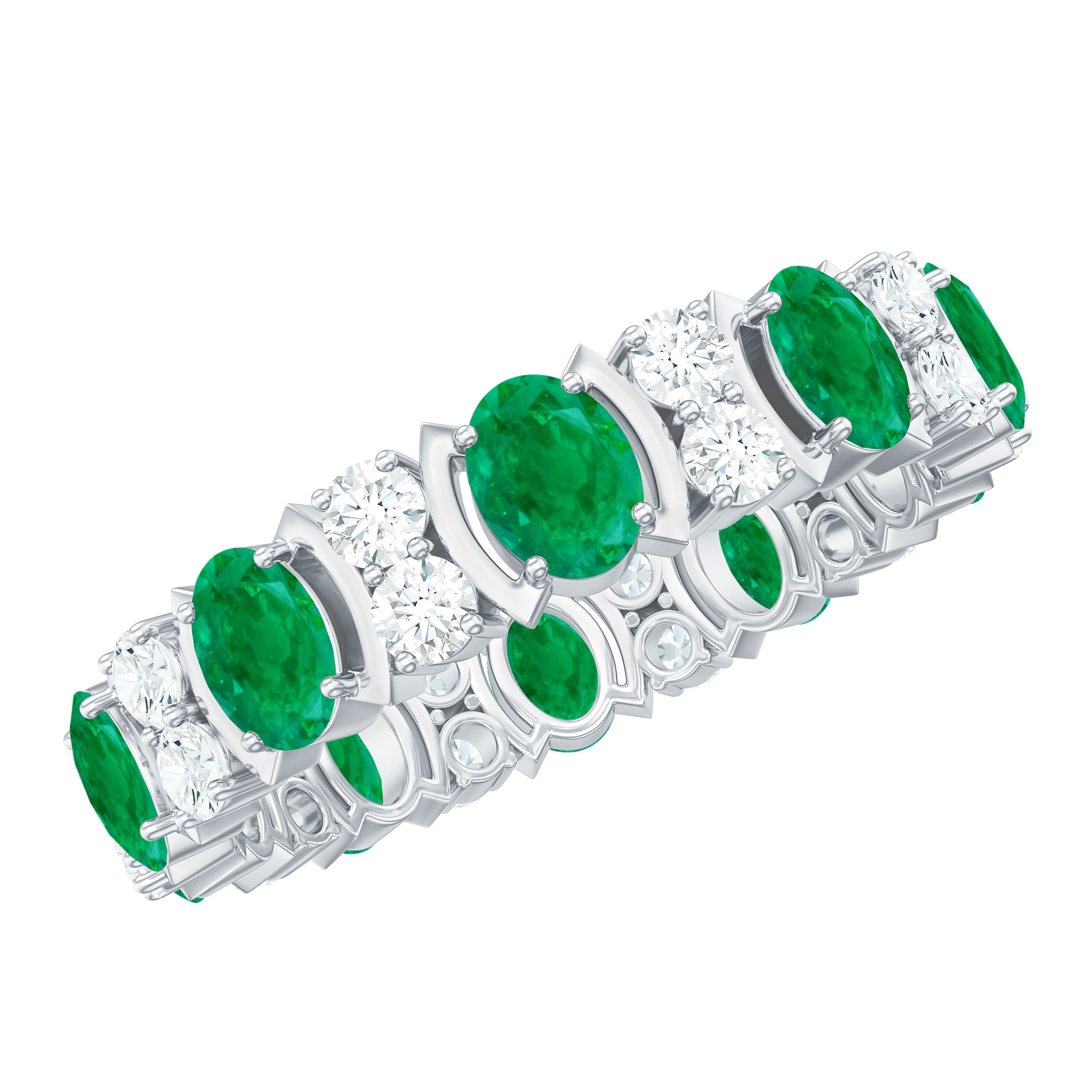 Oval Emerald and Moissanite Eternity Wedding Band