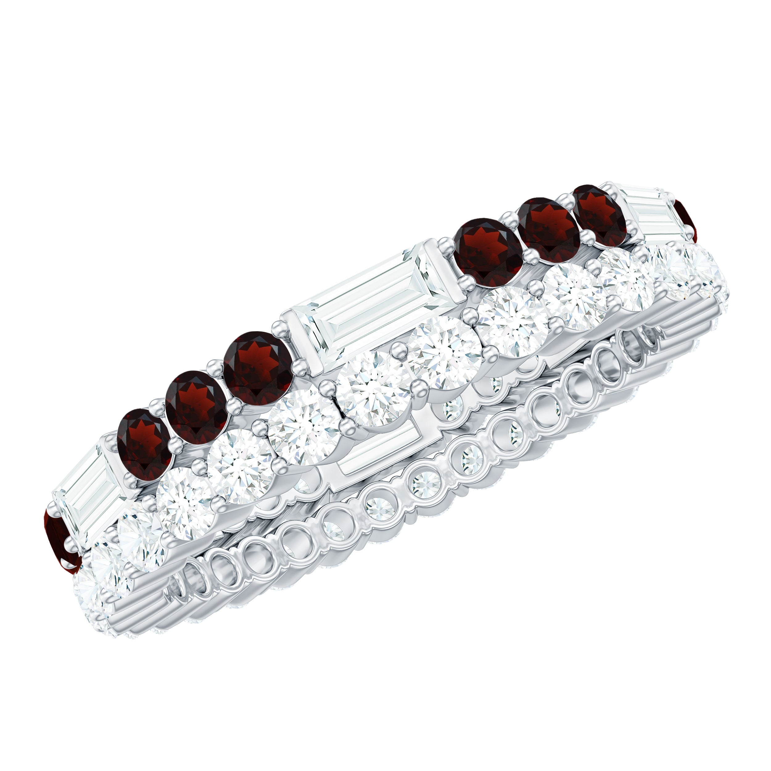 Certified Real Garnet Two Row Wedding Eternity Band Ring AAA - Rosec Jewels