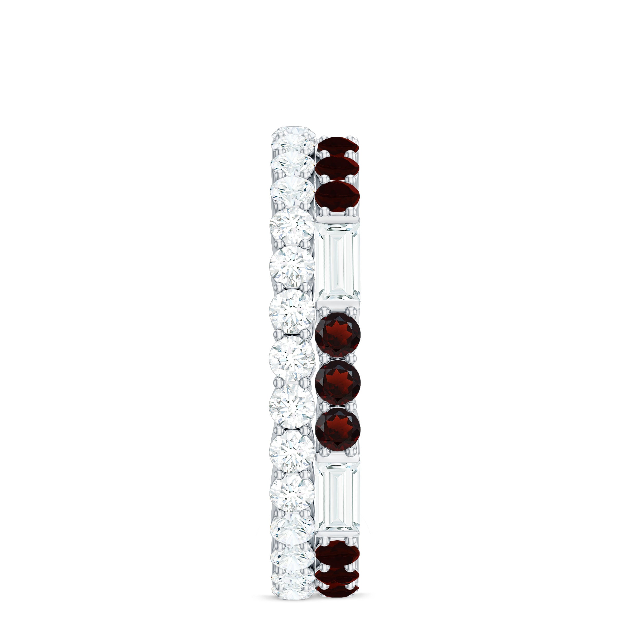 Certified Real Garnet Two Row Wedding Eternity Band Ring AAA - Rosec Jewels
