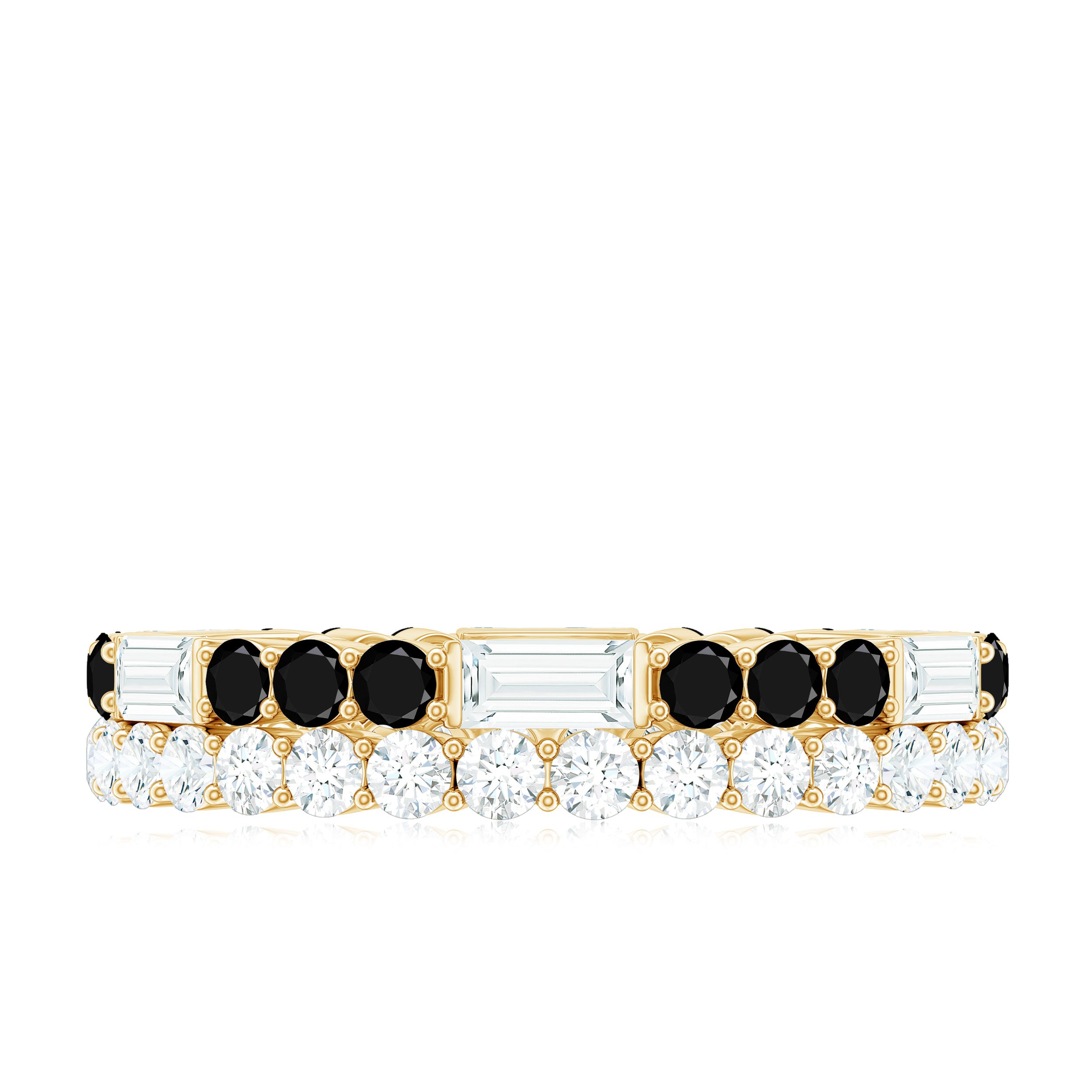 Certified Real 2 Row Black Spinel Eternity Ring with Moissanite AAA - Rosec Jewels