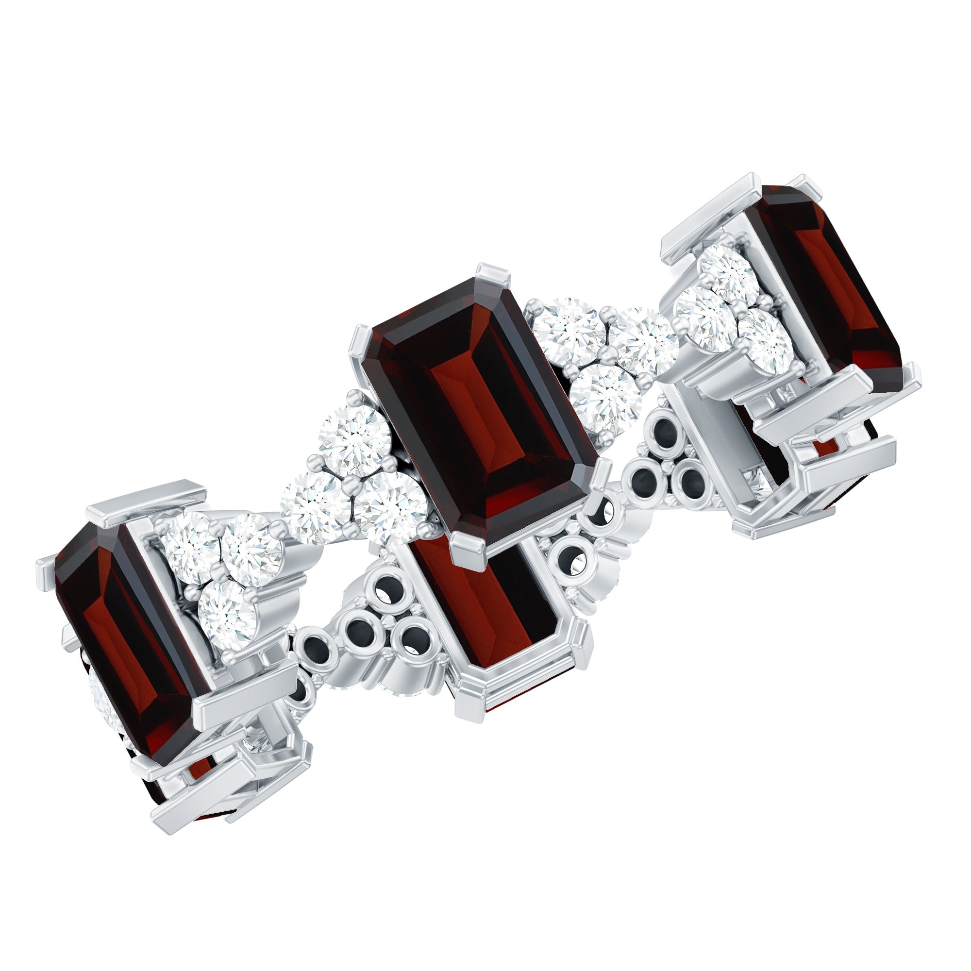 Art Deco Emerald Cut Garnet Eternity Band Ring with Moissanite