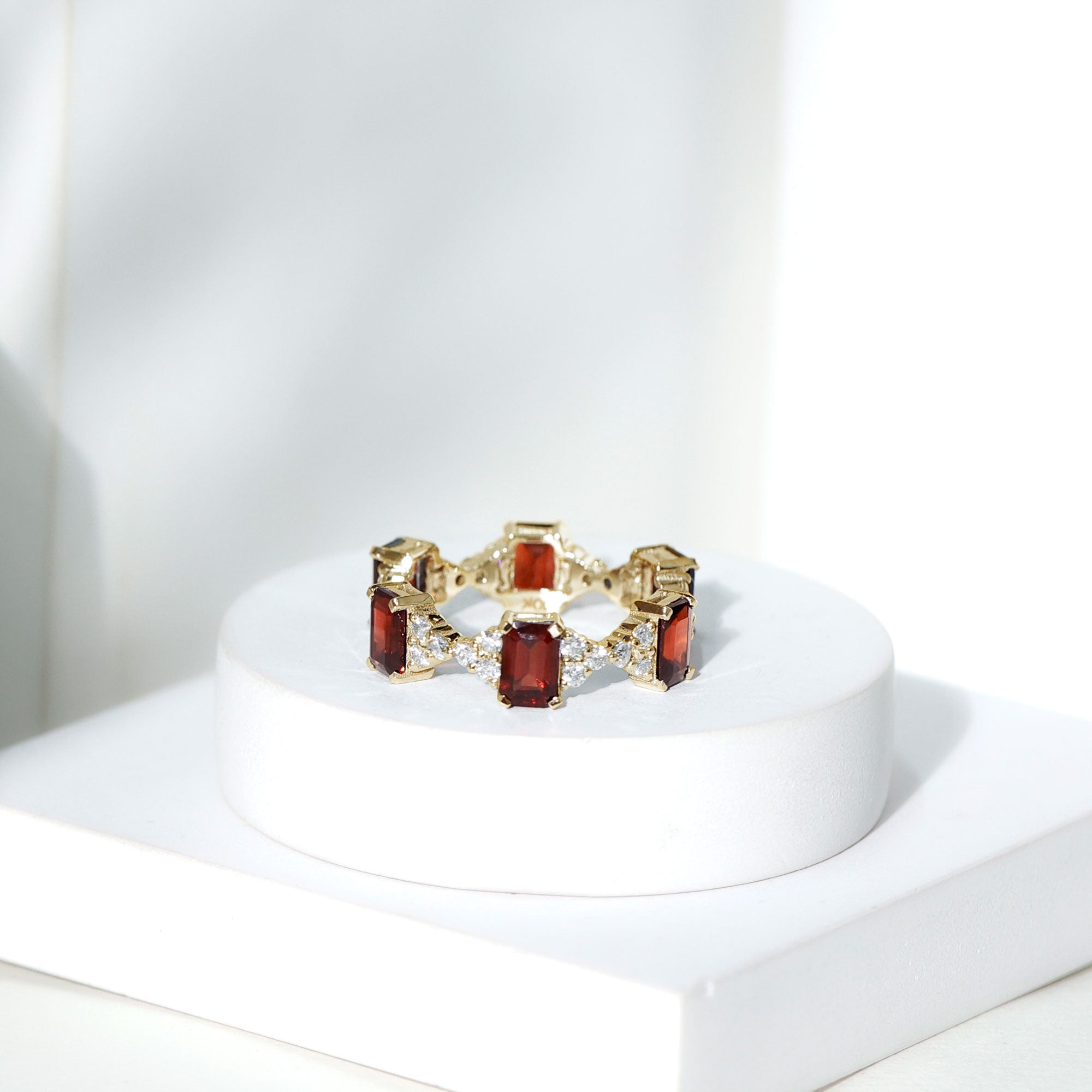 Art Deco Emerald Cut Garnet Eternity Band Ring with Moissanite AAA - Rosec Jewels