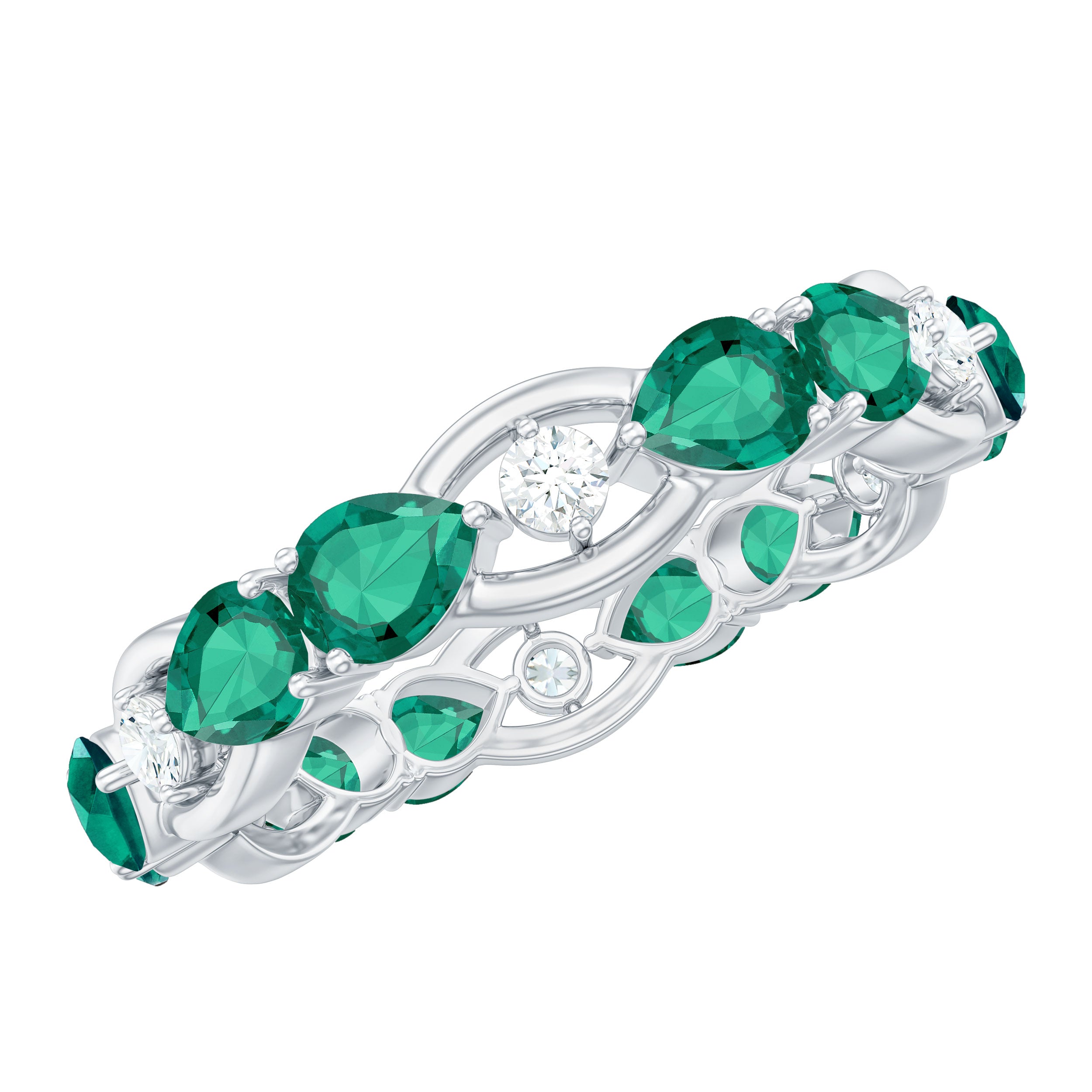 Certified Pear Shape Lab Grown Emerald Eternity Band in East West Style