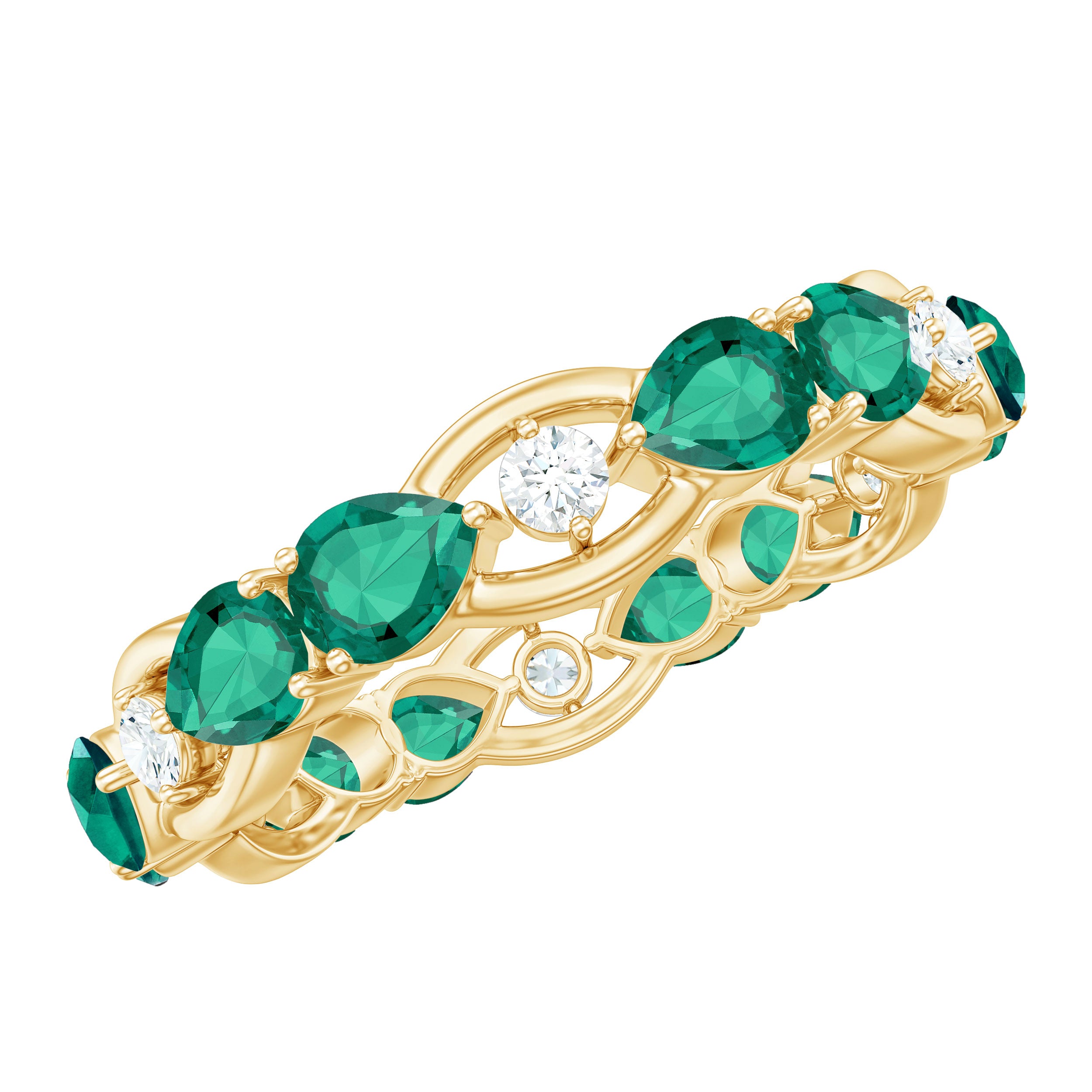 Certified Pear Shape Lab Grown Emerald Eternity Band in East West Style AAAA - Rosec Jewels