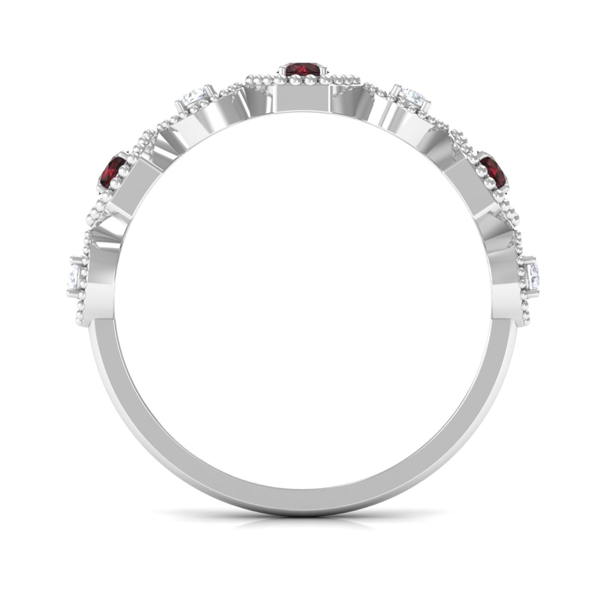 Rosec Jewels-Genuine Red Garnet Diamond Half Eternity Ring