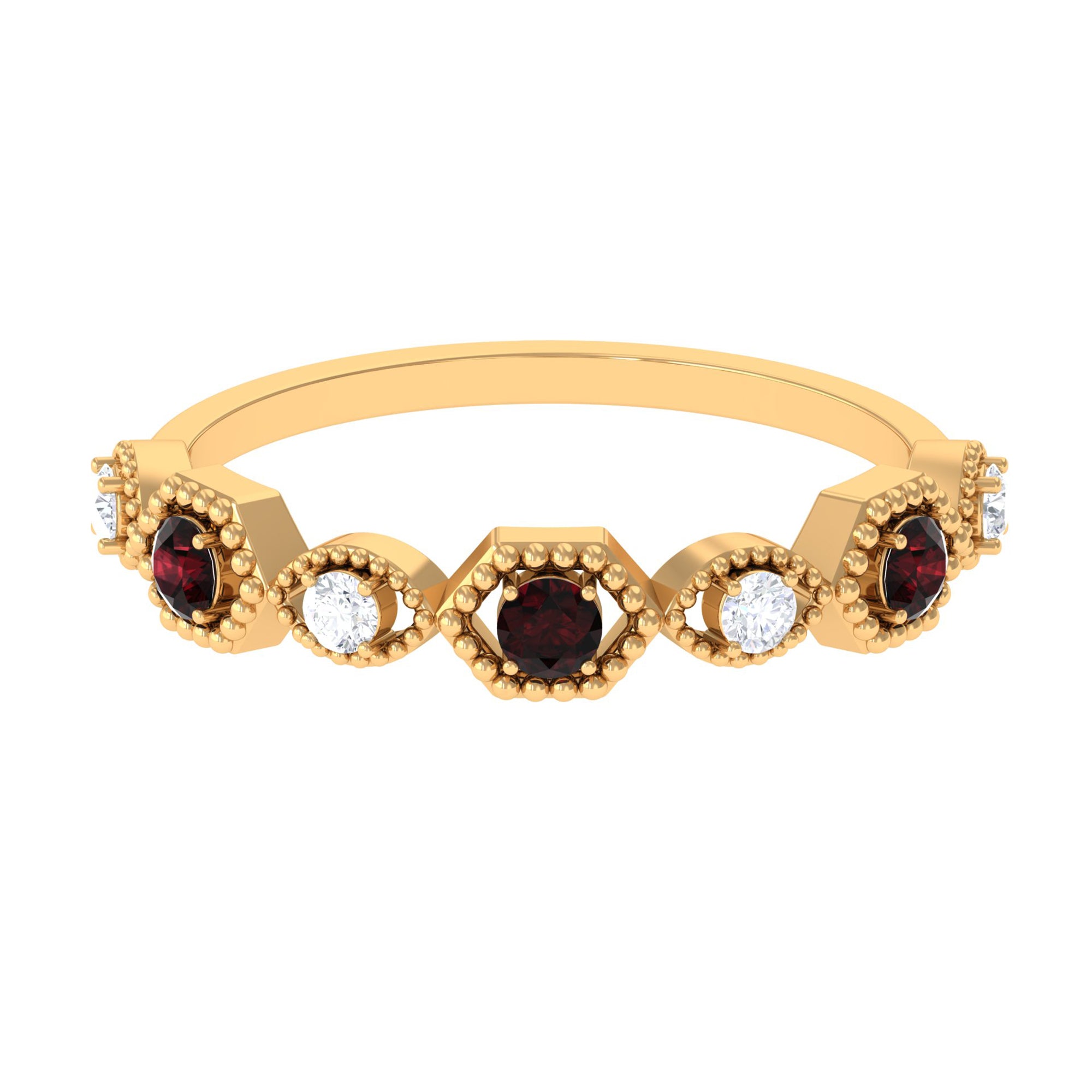 Genuine Red Garnet Diamond Half Eternity Ring AAA - Rosec Jewels