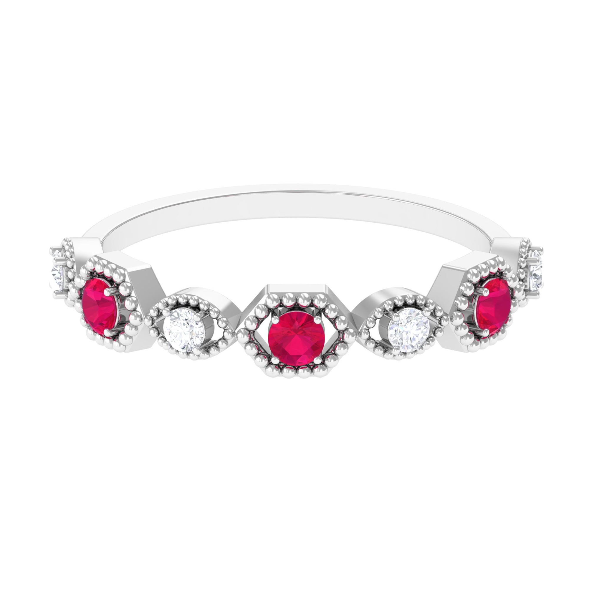 Vintage Style Ruby Diamond Half Eternity Ring for Women AAA - Rosec Jewels