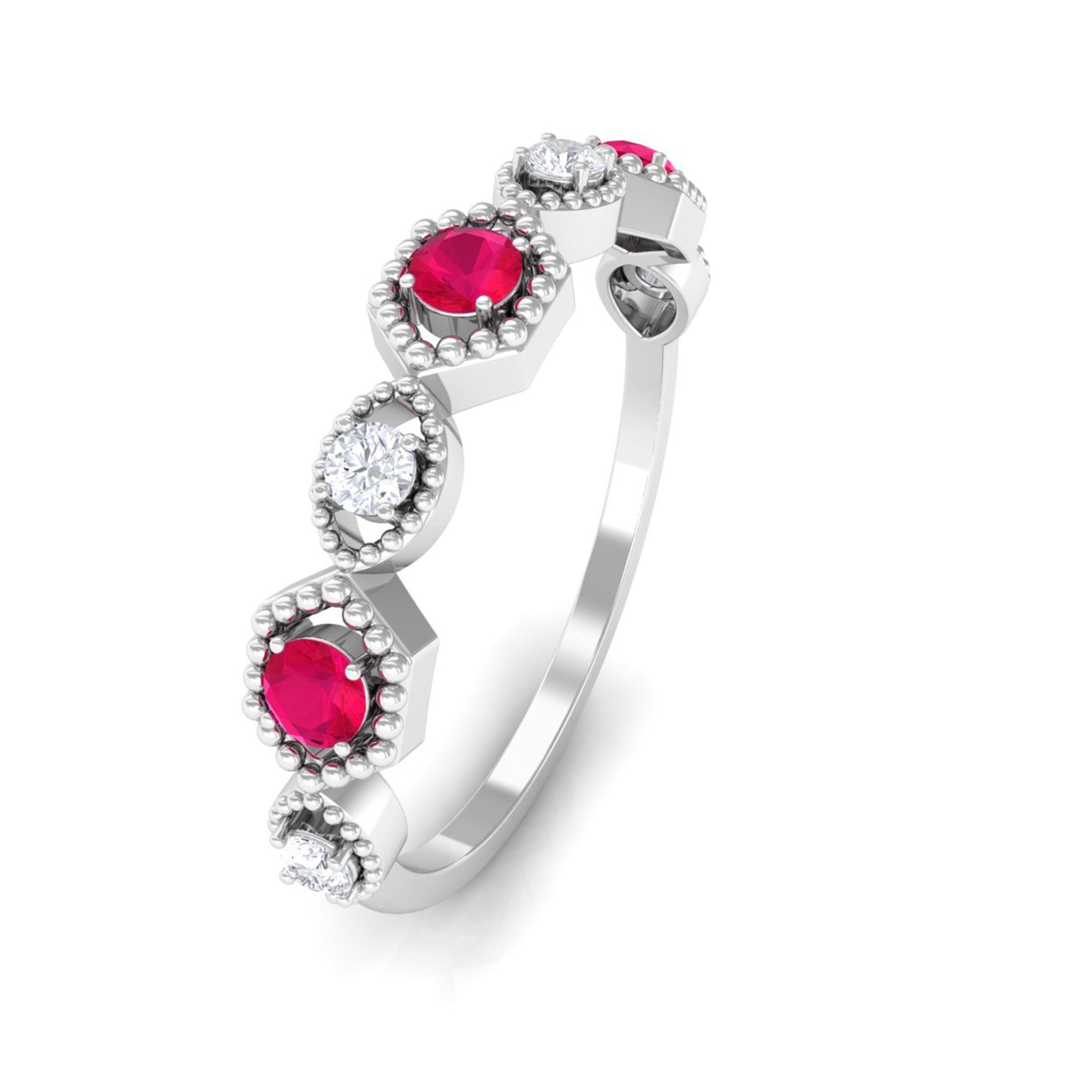 Vintage Style Ruby Diamond Half Eternity Ring for Women AAA - Rosec Jewels
