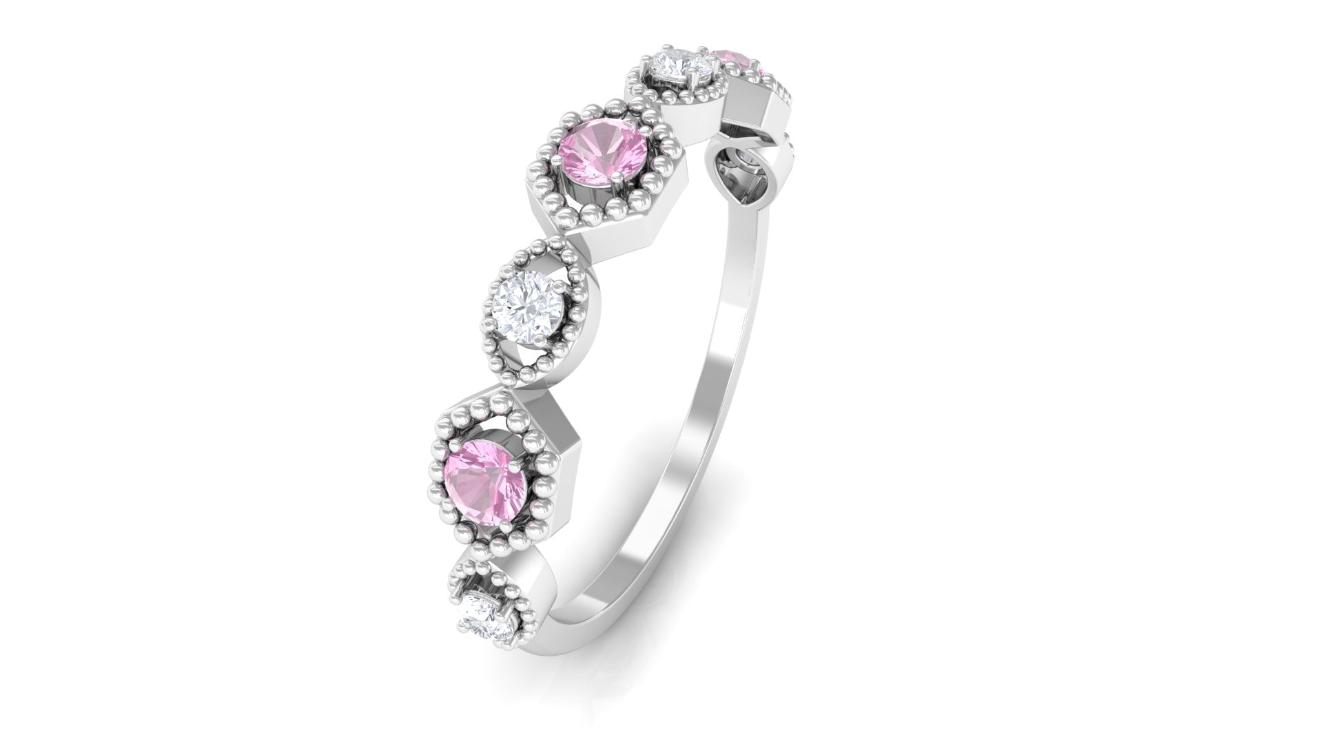 Pink Tourmaline and Diamond Eternity Wedding Band AAA - Rosec Jewels