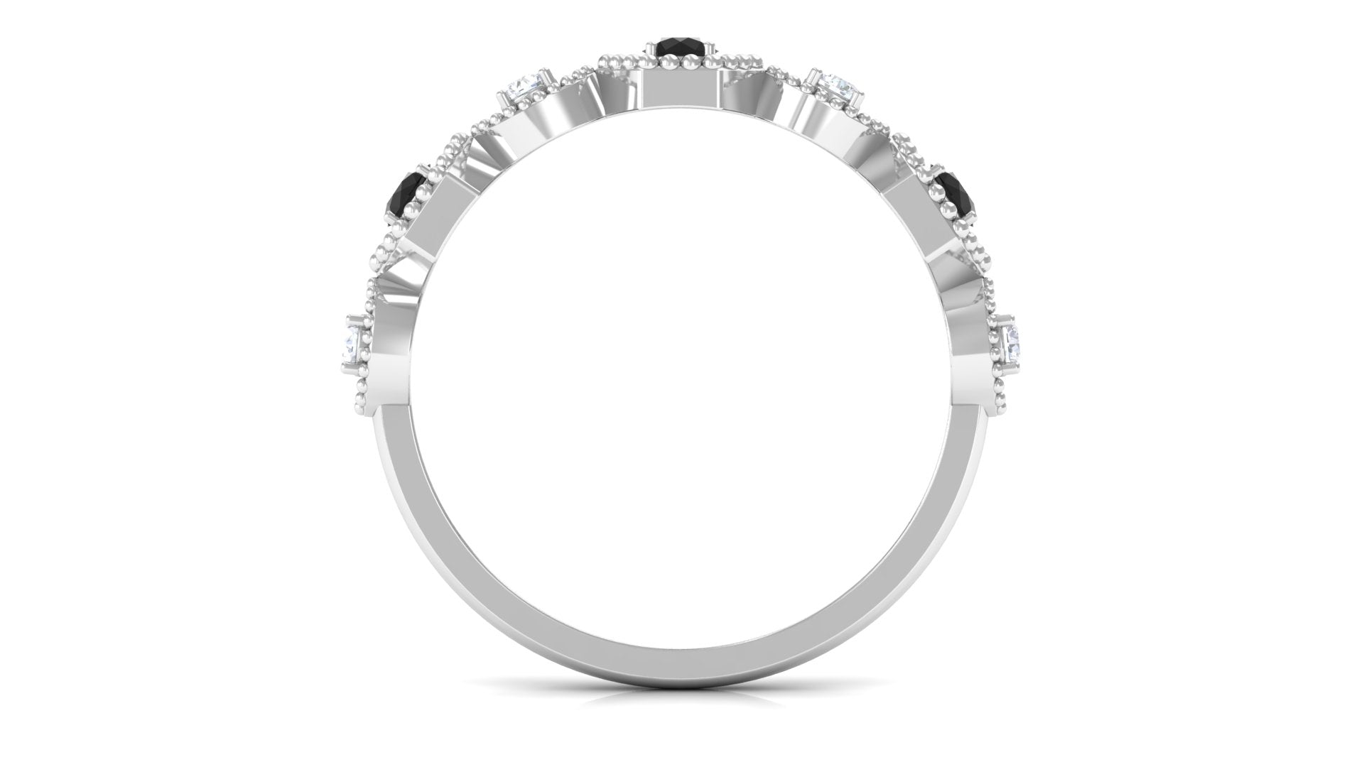 Black Spinel and Diamond Half Eternity Ring in Prong Setting AAA - Rosec Jewels