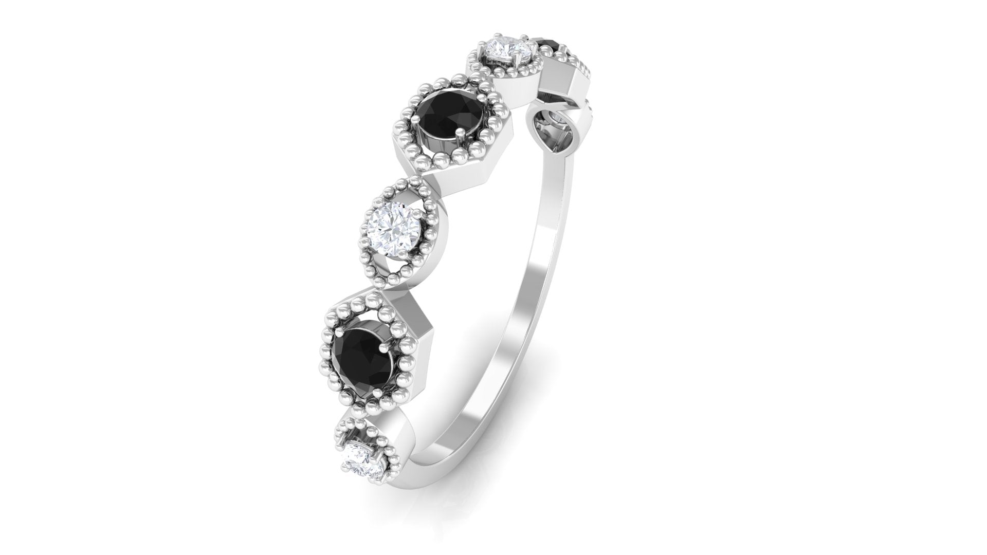 Black Spinel and Diamond Half Eternity Ring in Prong Setting AAA - Rosec Jewels