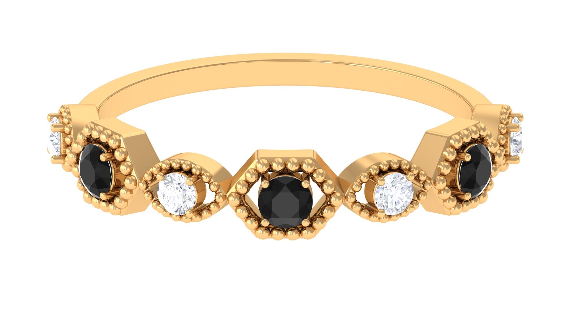 Black Spinel and Diamond Half Eternity Ring in Prong Setting AAA - Rosec Jewels