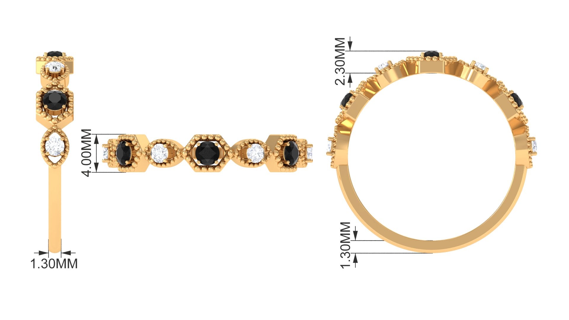 Black Spinel and Diamond Half Eternity Ring in Prong Setting AAA - Rosec Jewels