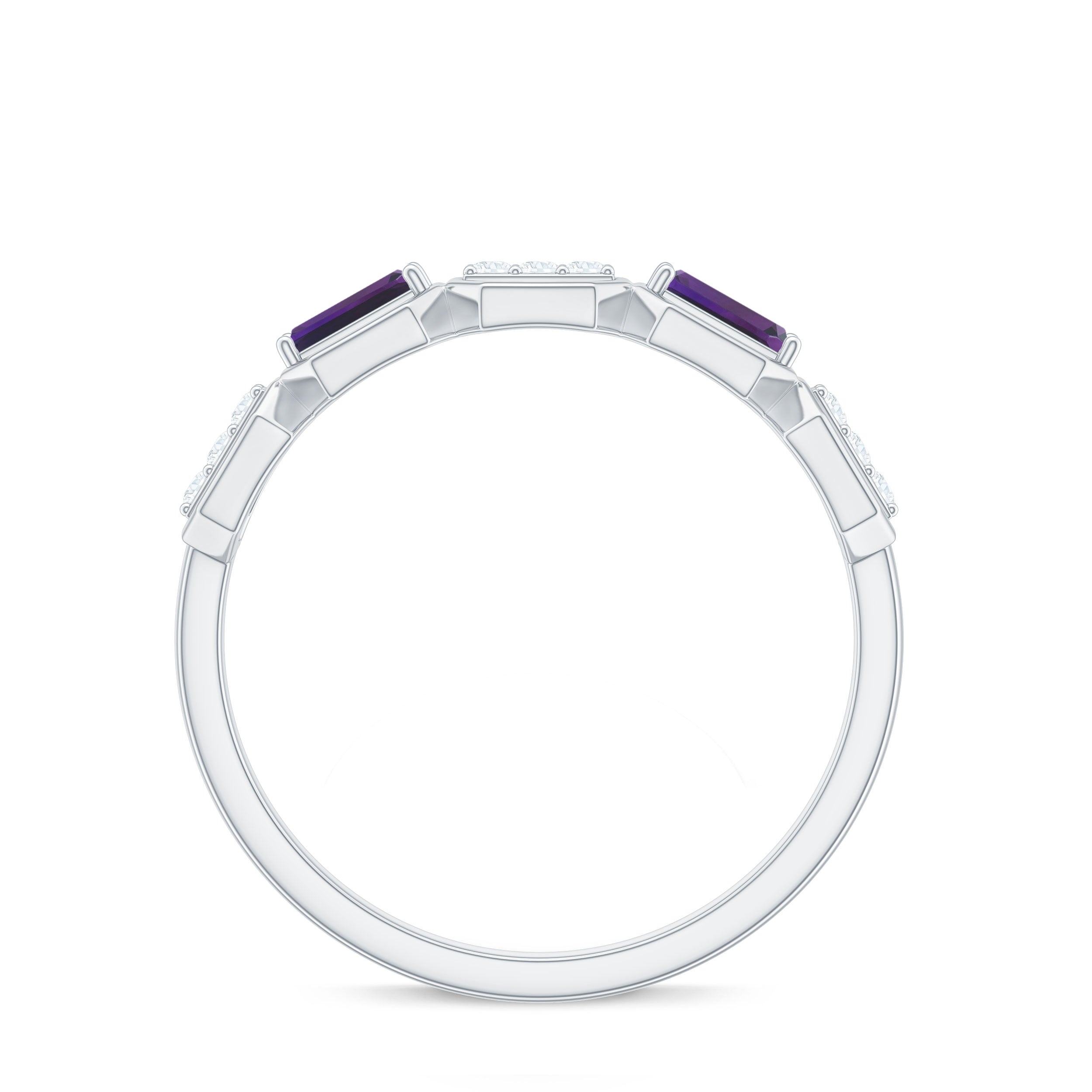 Rosec Jewels-Natural Baguette Amethyst Half Eternity Wedding Band with Diamond