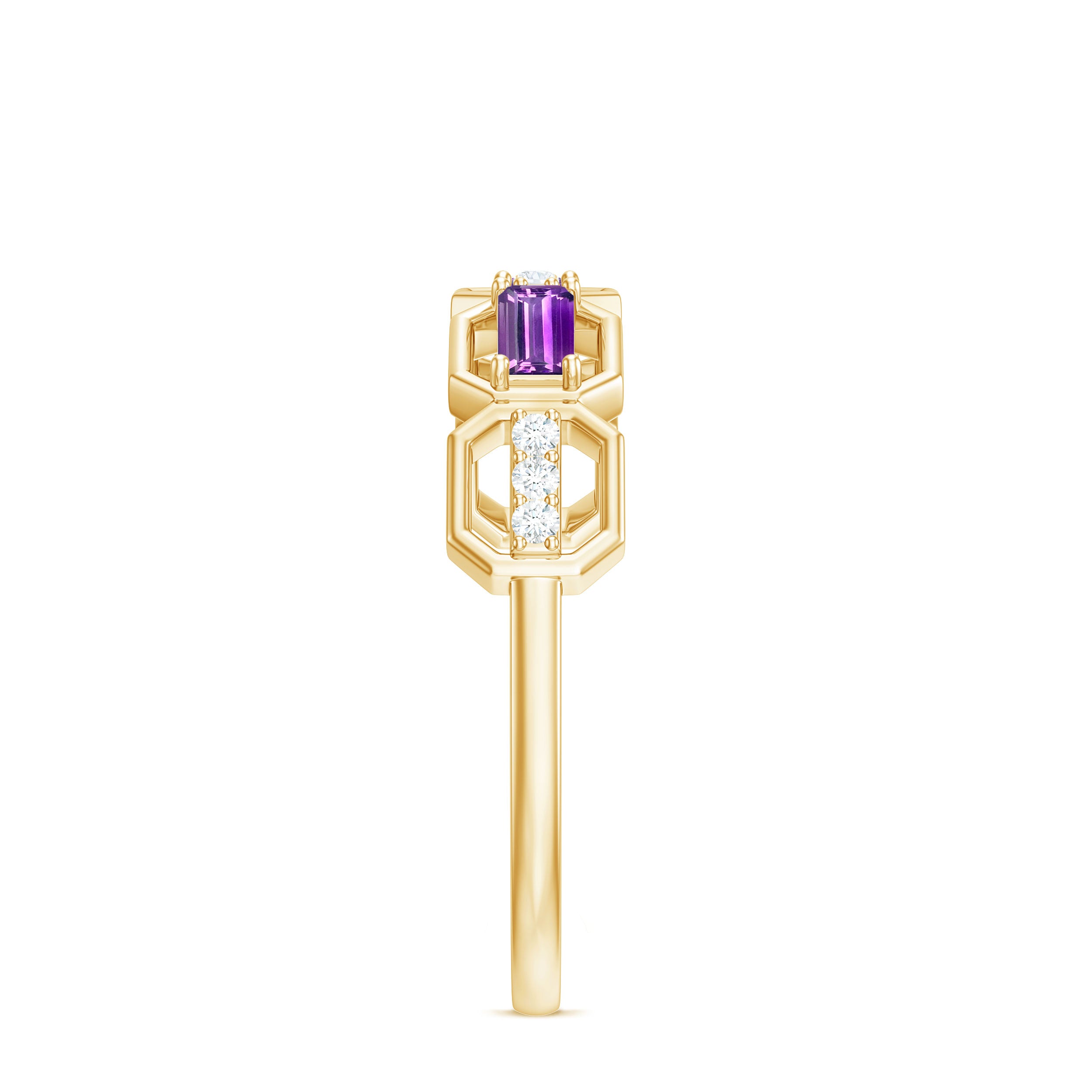 Rosec Jewels-Natural Baguette Amethyst Half Eternity Wedding Band with Diamond