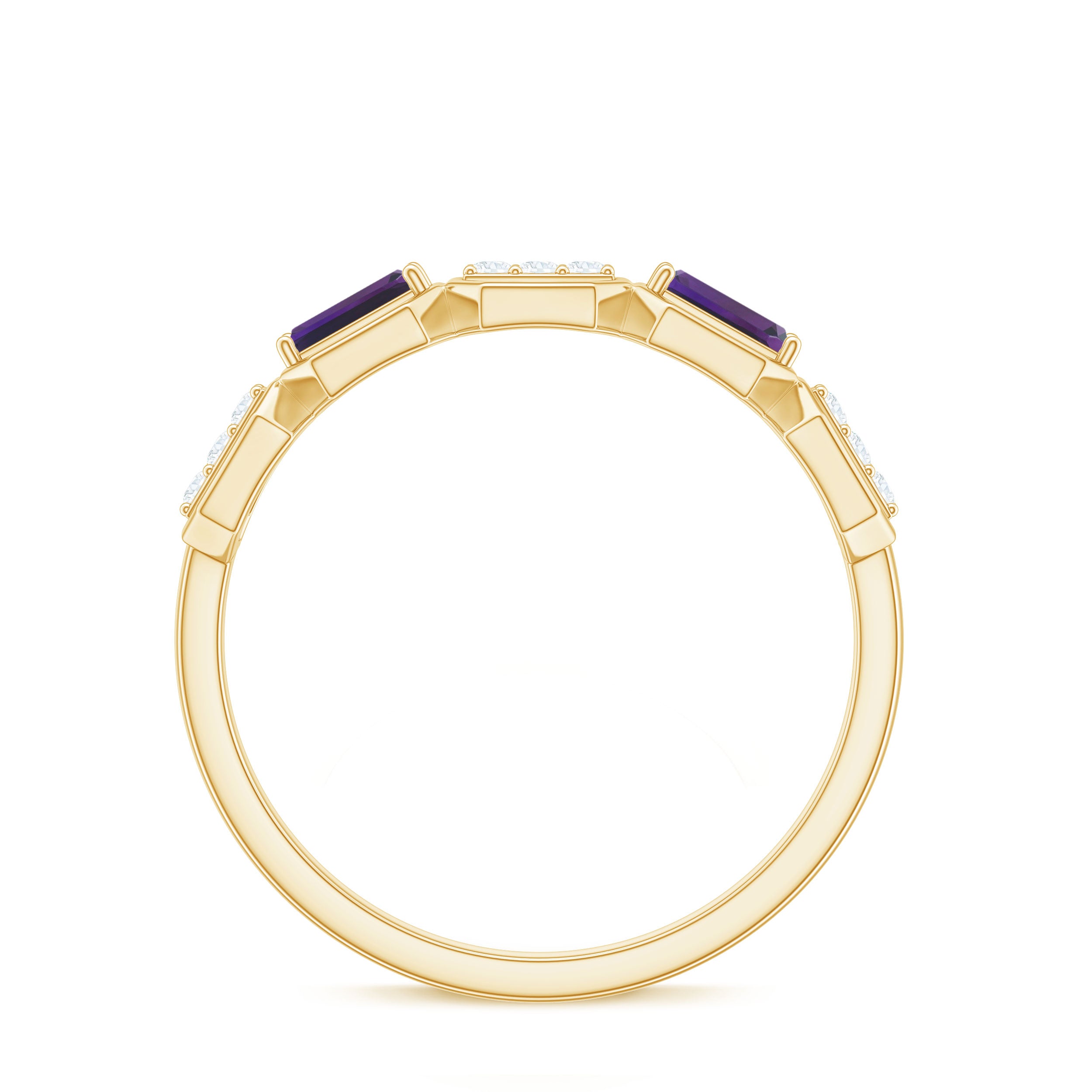 Rosec Jewels-Natural Baguette Amethyst Half Eternity Wedding Band with Diamond