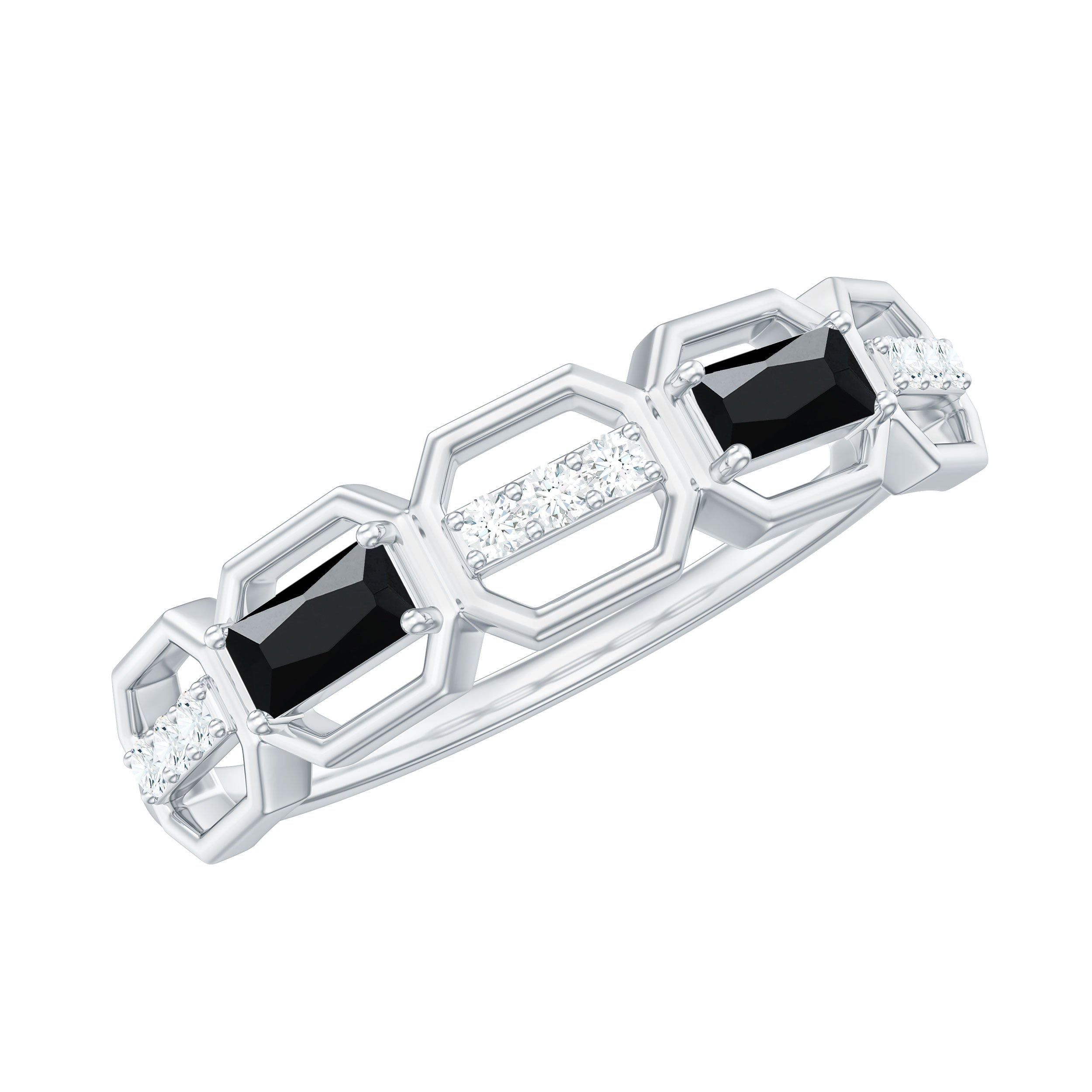 Rosec Jewels-Natural Baguette Black Spinel Diamond Geometric Band Ring