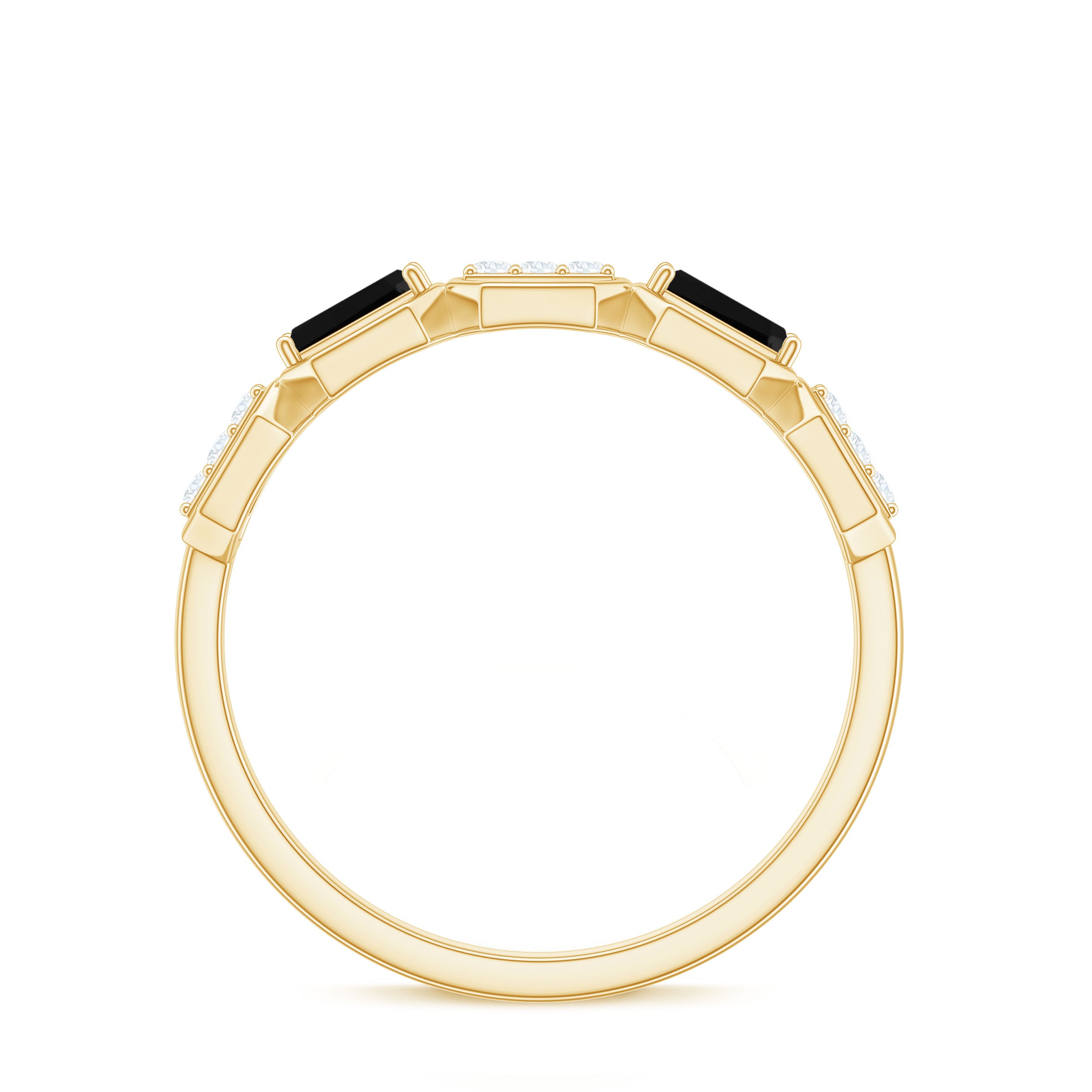 Rosec Jewels-Natural Baguette Black Spinel Diamond Geometric Band Ring