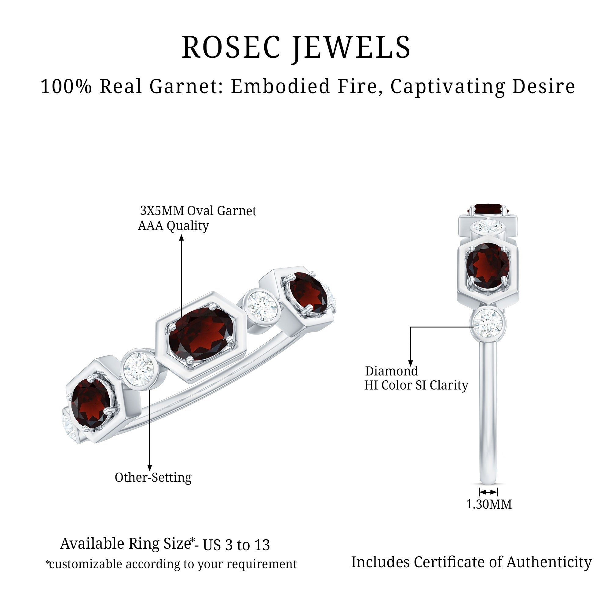 Rosec Jewels-Natural Garnet Diamond Wedding Band With Certificate