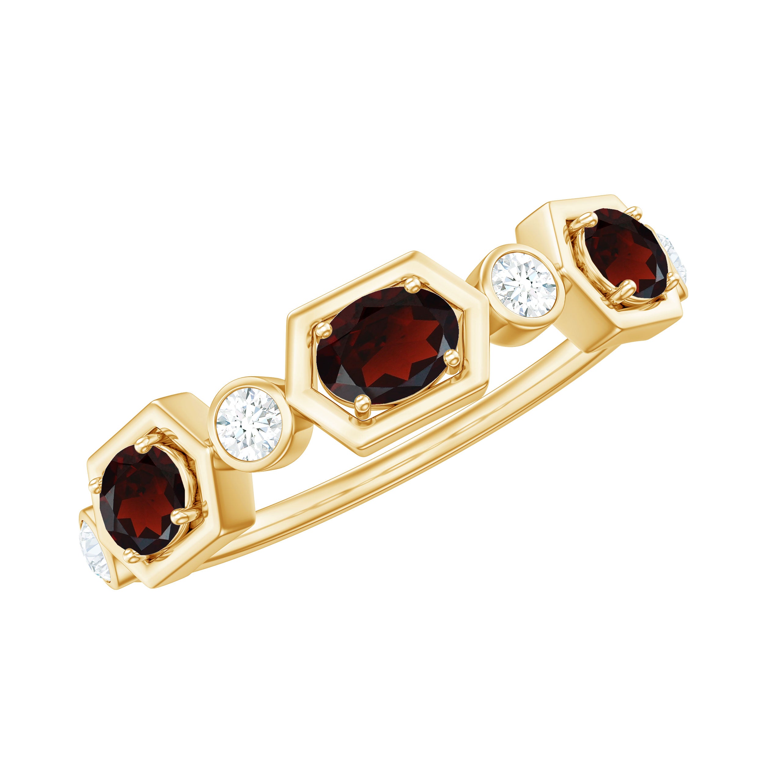 Natural Garnet Diamond Wedding Band With Certificate AAA - Rosec Jewels