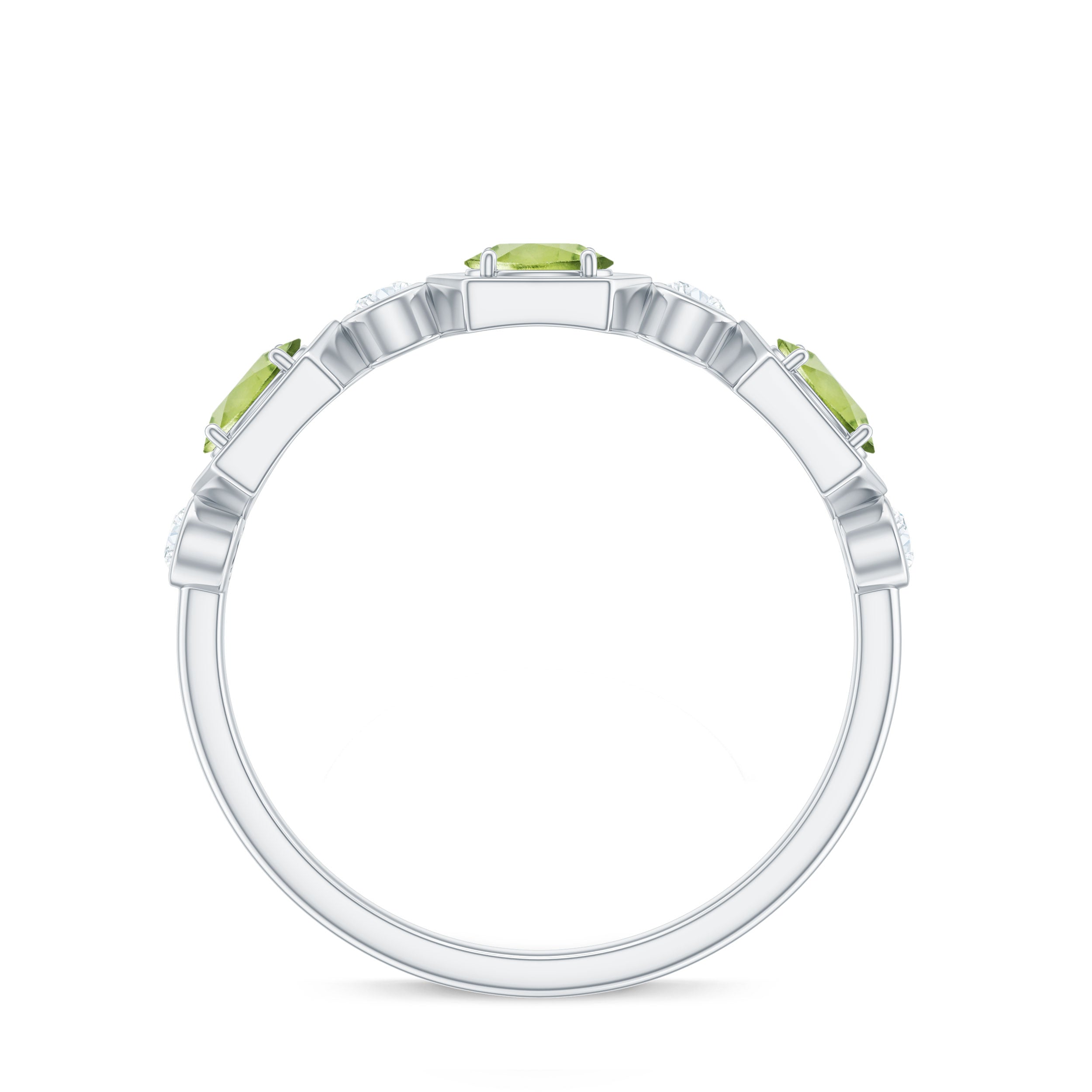 Natural Oval Peridot Diamond Half Eternity Ring for Women AAA - Rosec Jewels
