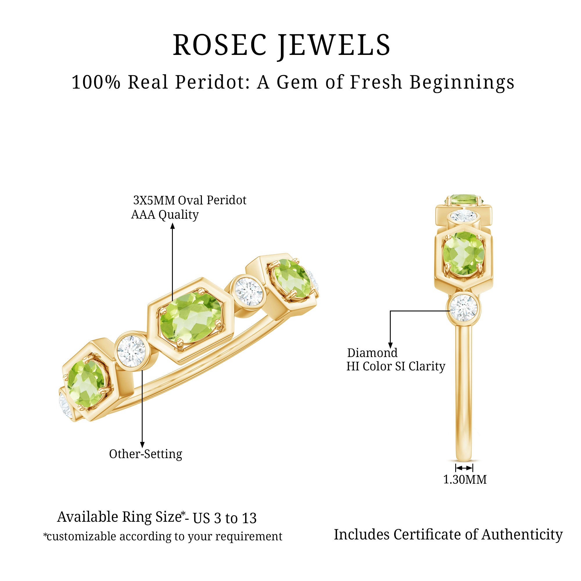 Natural Oval Peridot Diamond Half Eternity Ring for Women AAA - Rosec Jewels