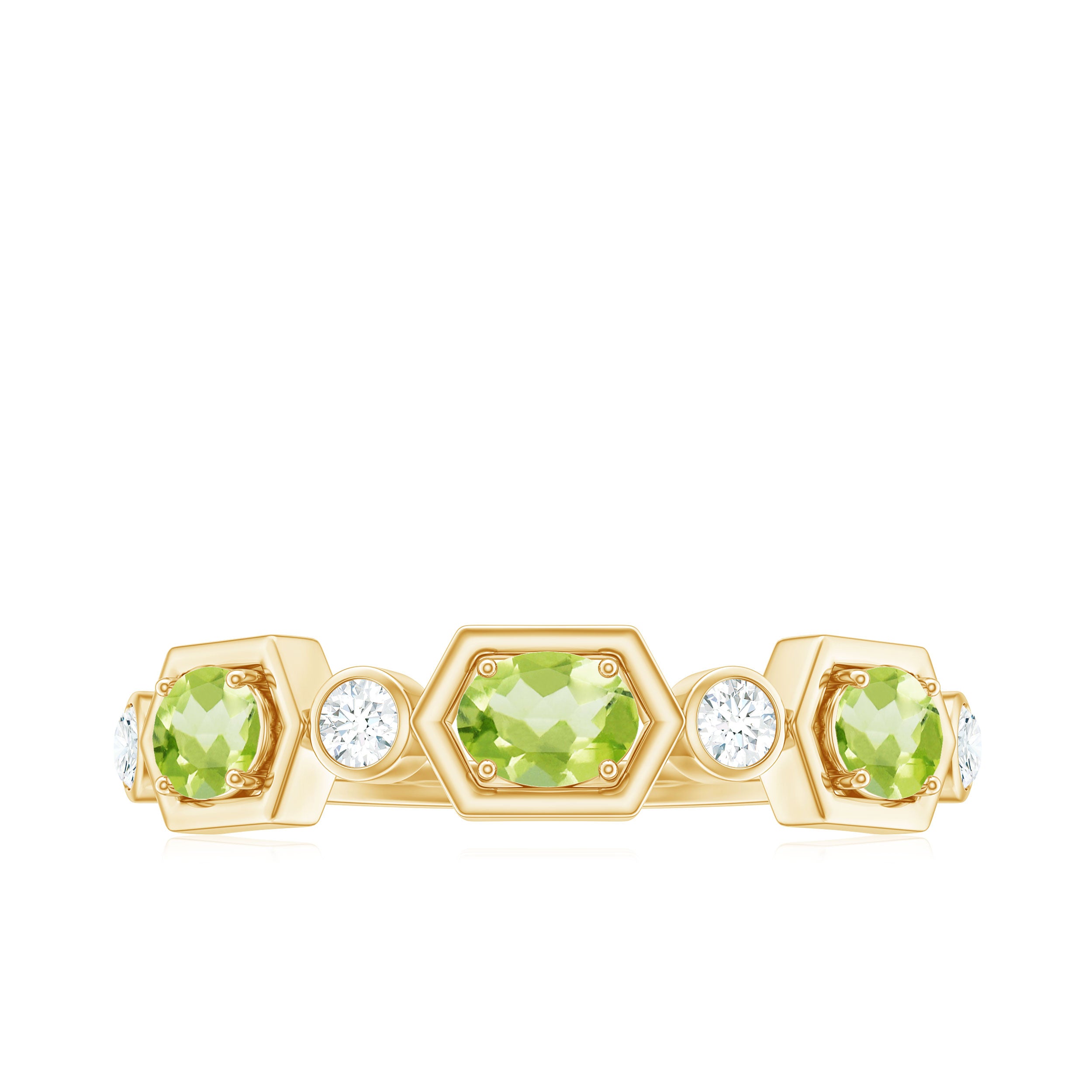Natural Oval Peridot Diamond Half Eternity Ring for Women AAA - Rosec Jewels