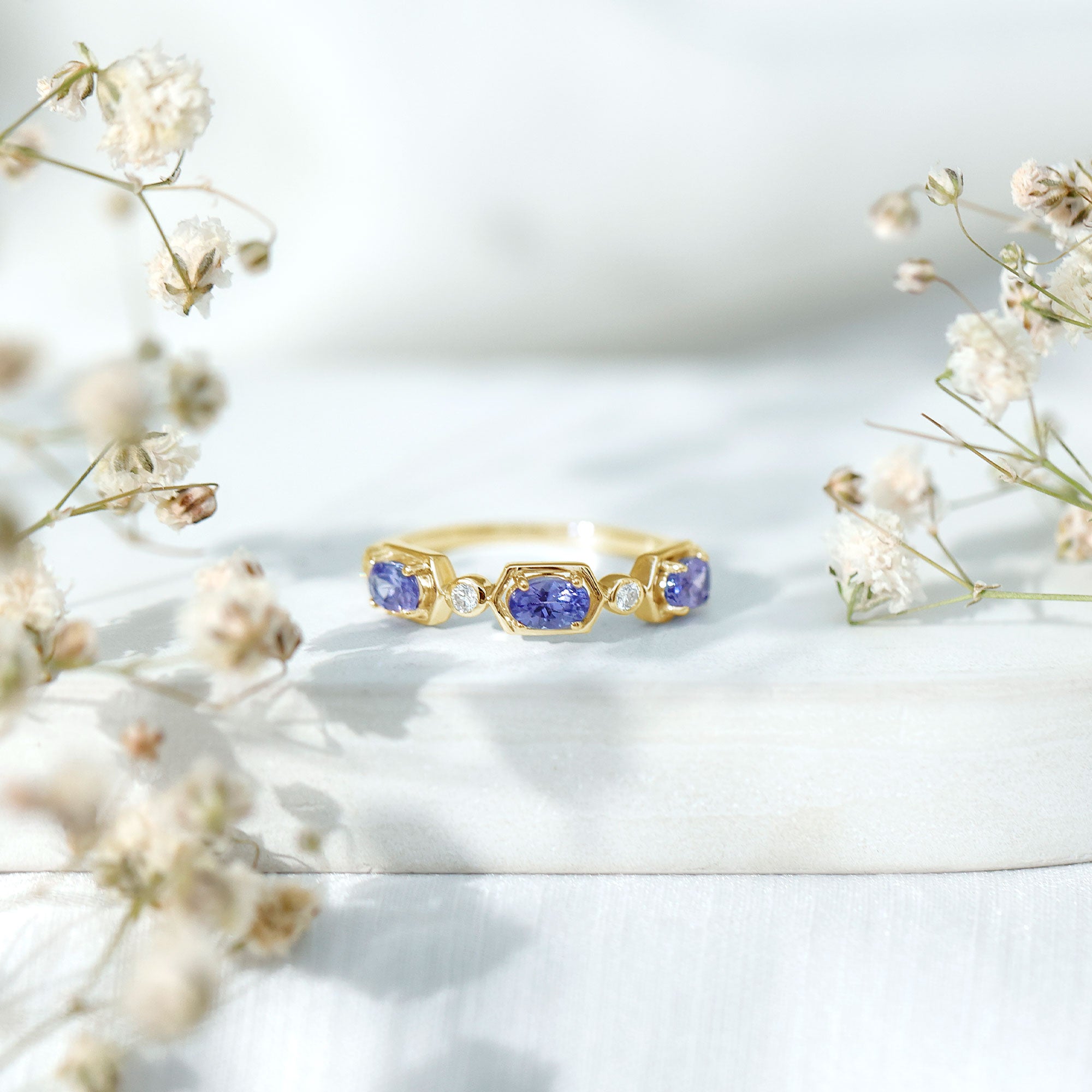 Rosec Jewels-Real Tanzanite and Diamond Half Eternity Ring