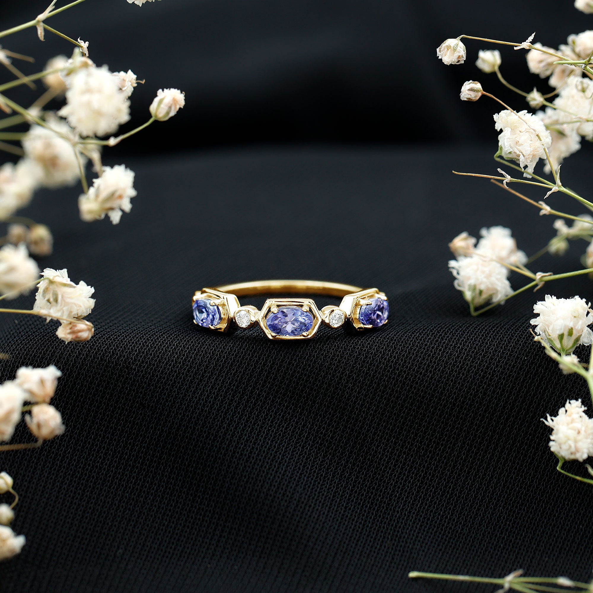 Rosec Jewels-Real Tanzanite and Diamond Half Eternity Ring