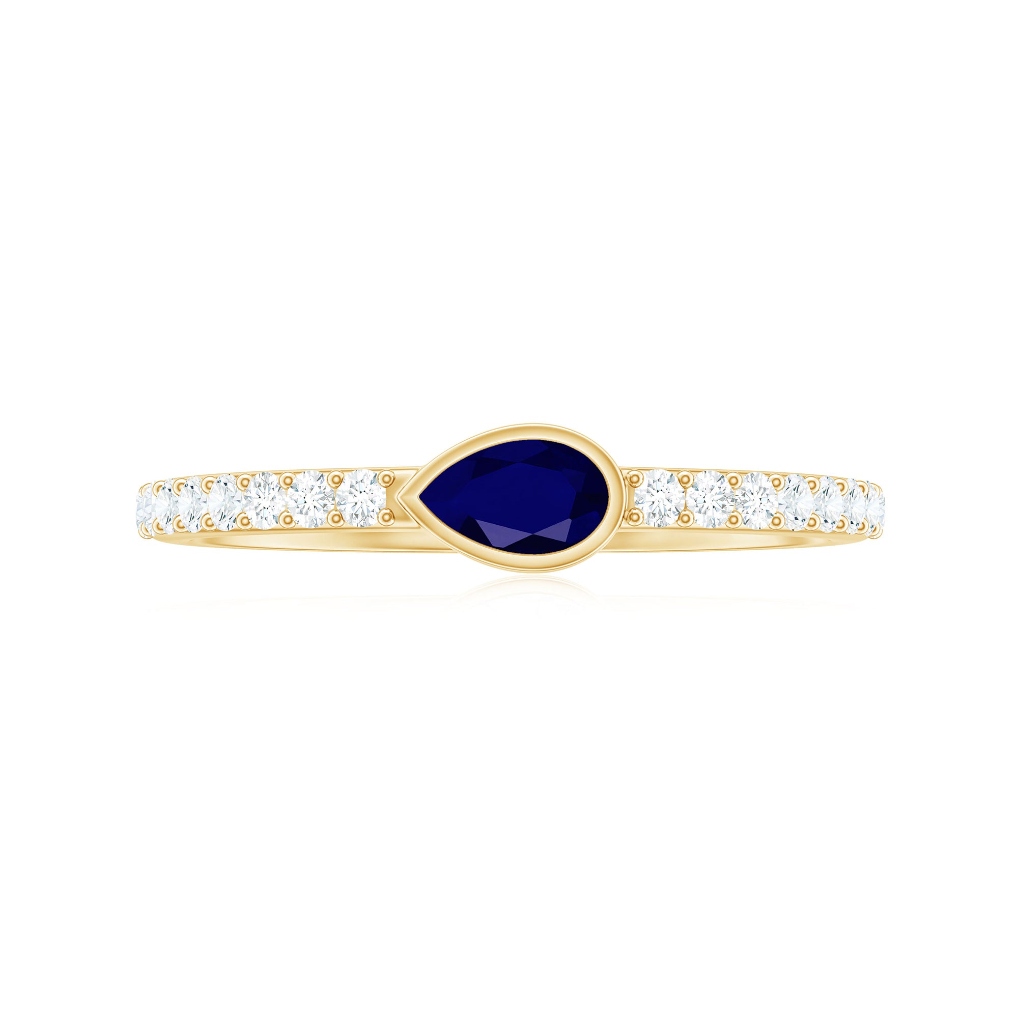 Rosec Jewels-Real Pear Shape Blue Sapphire Promise Ring with Diamond