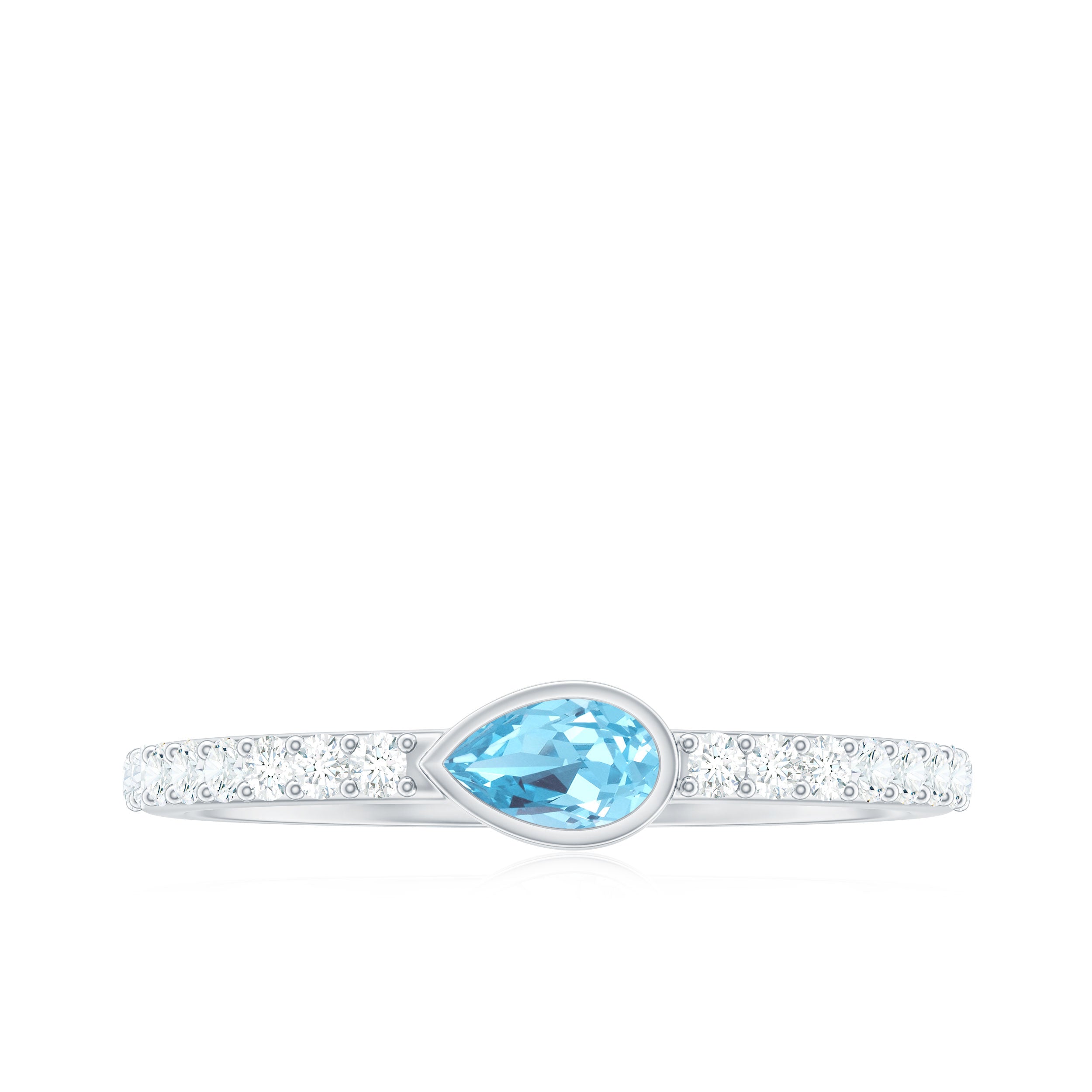 Pear Cut Aquamarine Promise Ring with Diamond AAA - Rosec Jewels