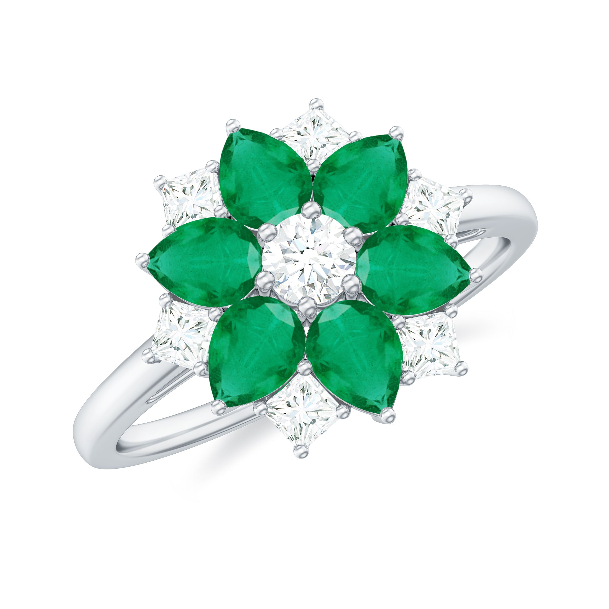 Genuine Emerald and Diamond Nature Inspired Statement Ring