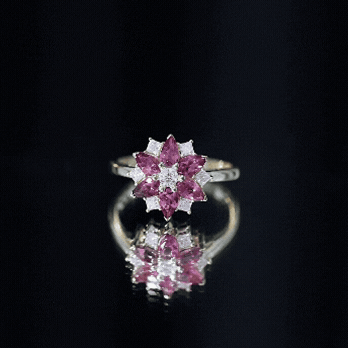 Certified Pink Tourmaline Flower Engagement Ring with Diamond AAA - Rosec Jewels
