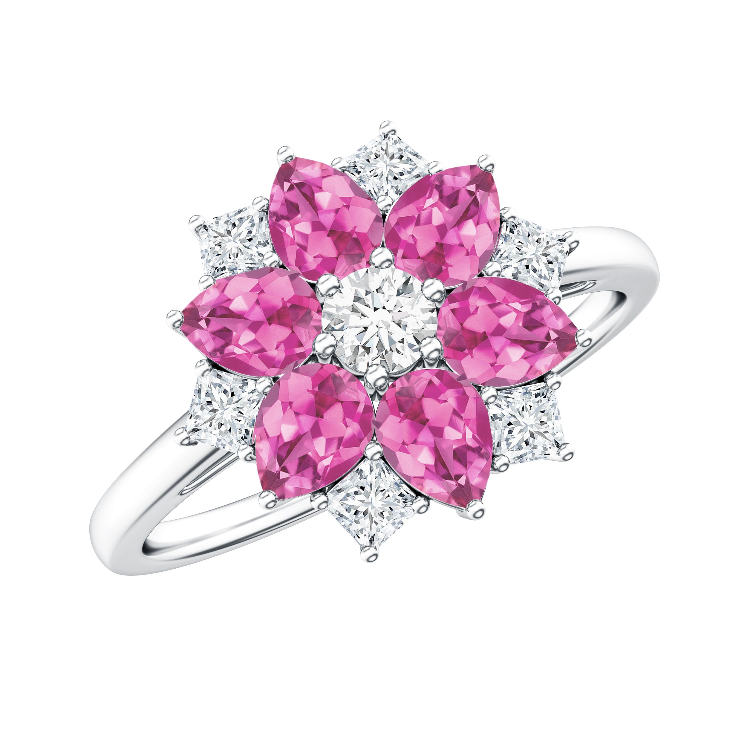 Certified Pink Tourmaline Flower Engagement Ring with Diamond AAA - Rosec Jewels