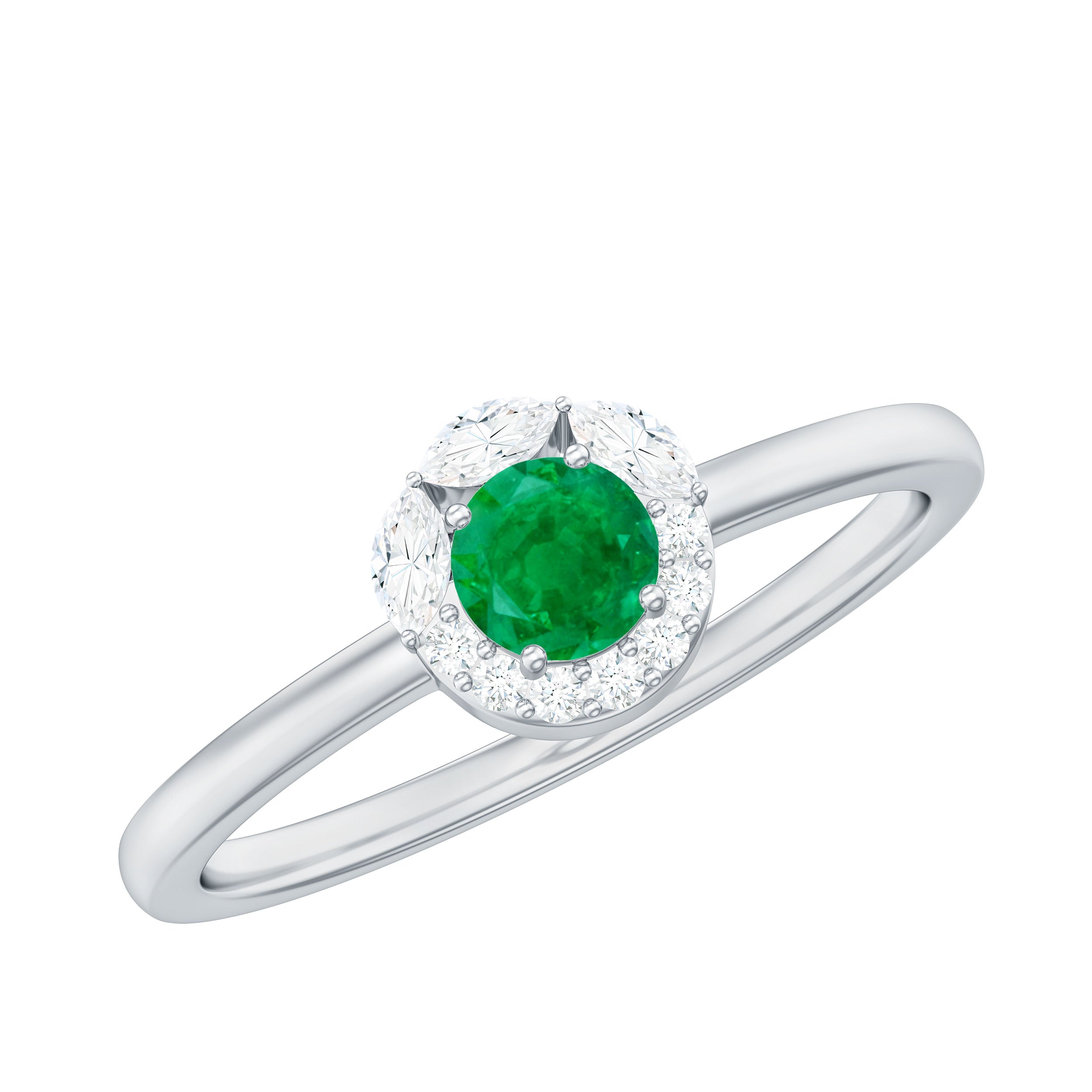 Natural Emerald Promise Ring with Diamond Halo