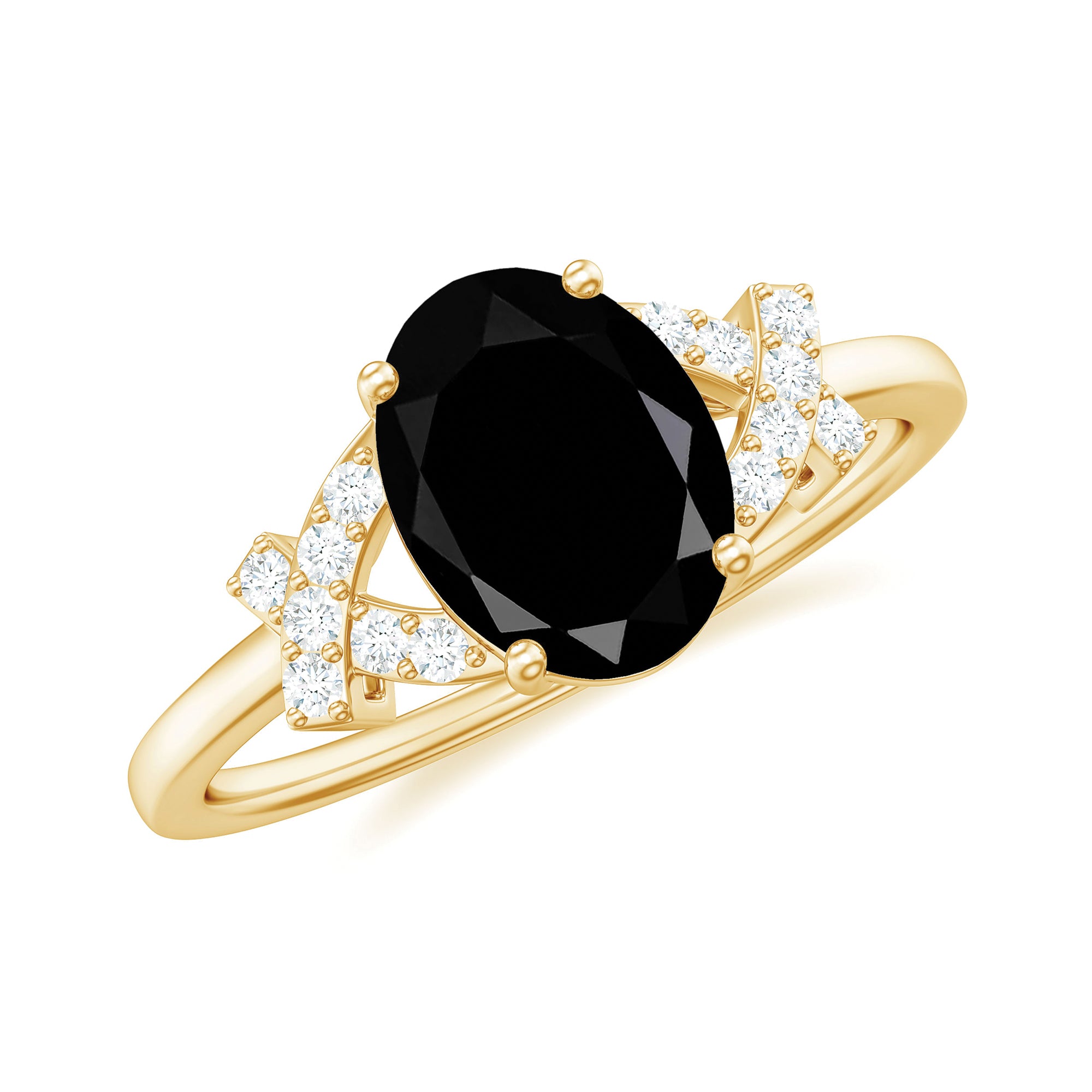 1.9 Carat Lab Grown Black Diamond Oval Engagement Ring with White Diamond Split Shank AAAA ( Synthetic ) - Rosec Jewels