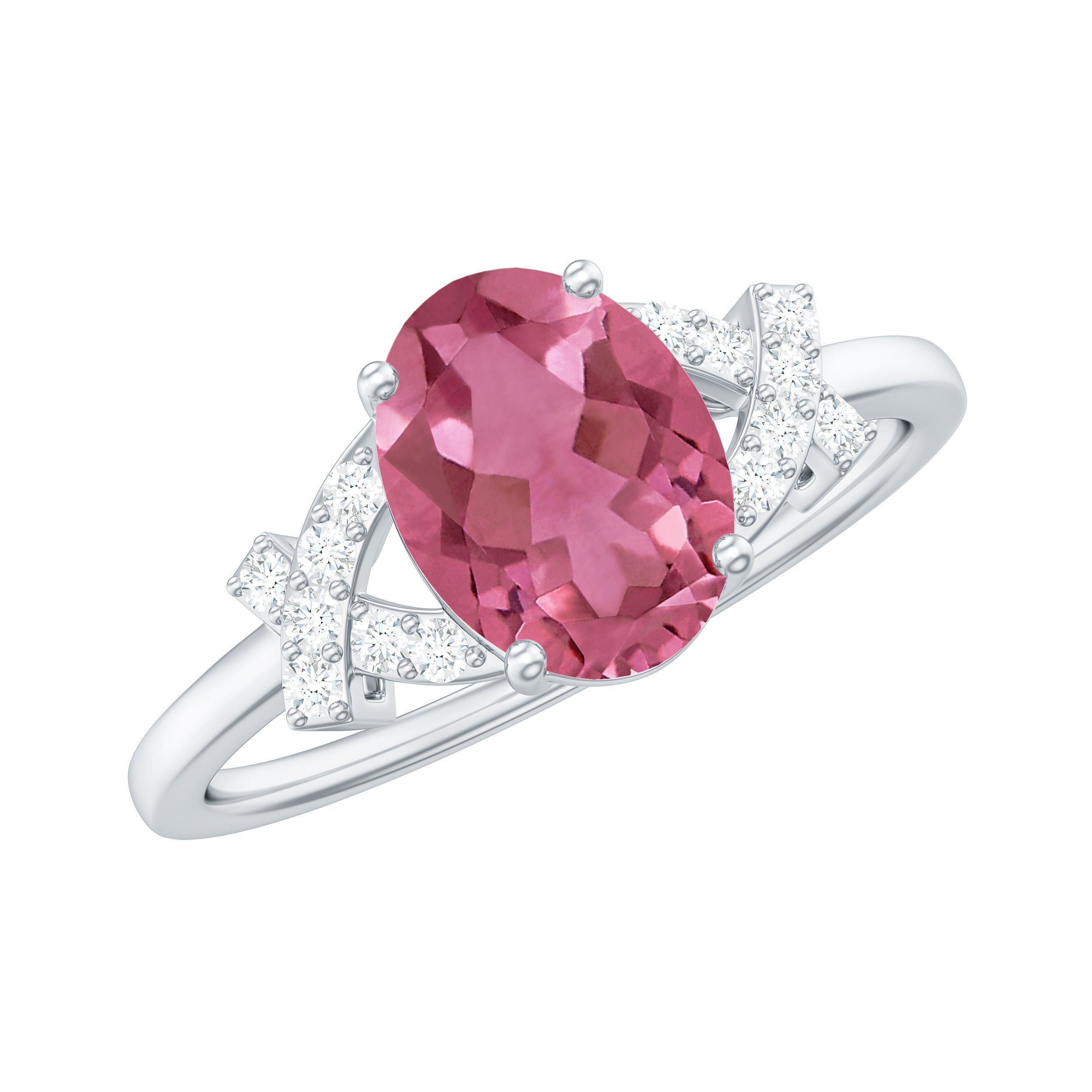 Split Shank Oval Pink Tourmaline and Diamond Solitaire Engagement Ring