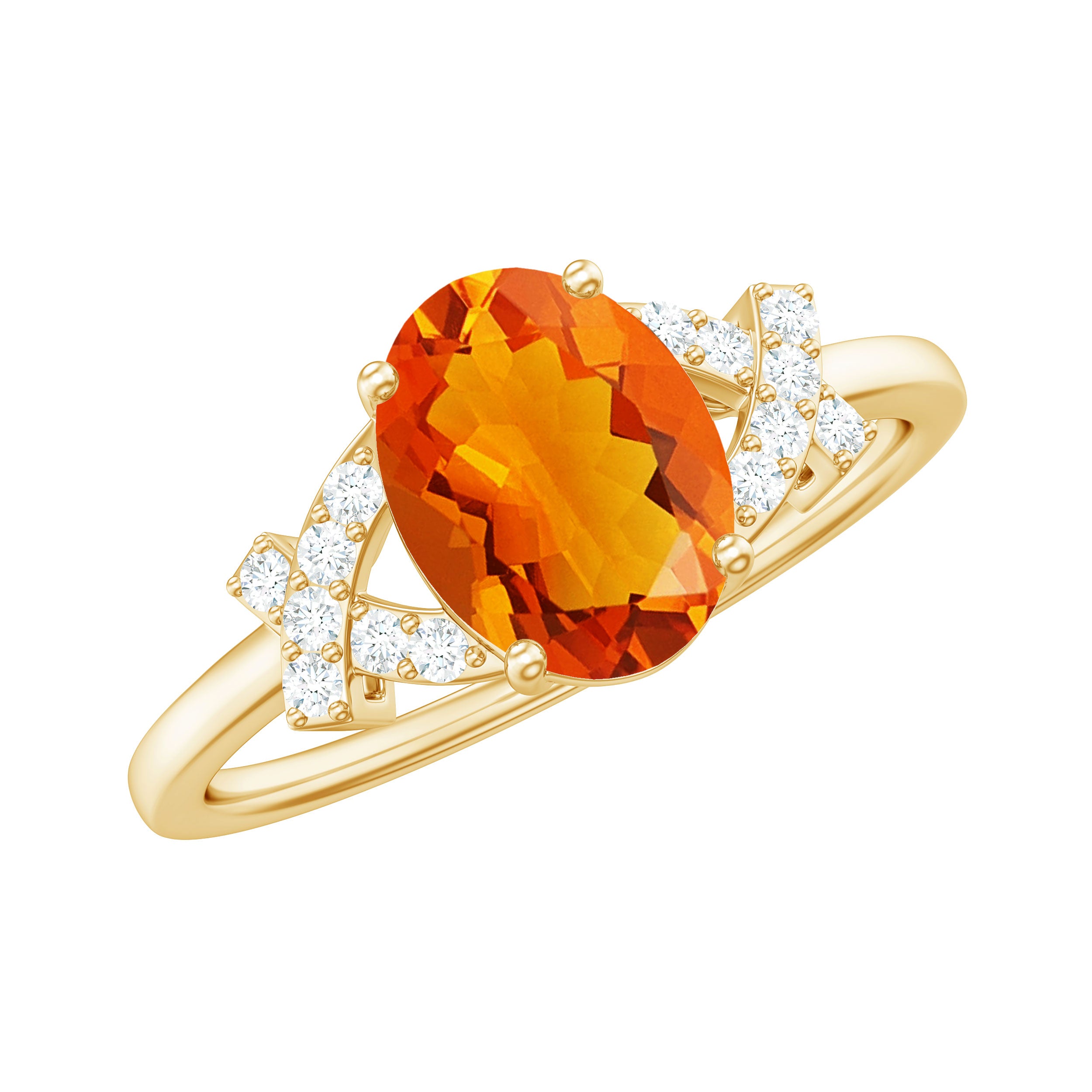 1 Carat Oval Fire Opal and Diamond Engagement Ring with Split Shank AAA - Rosec Jewels