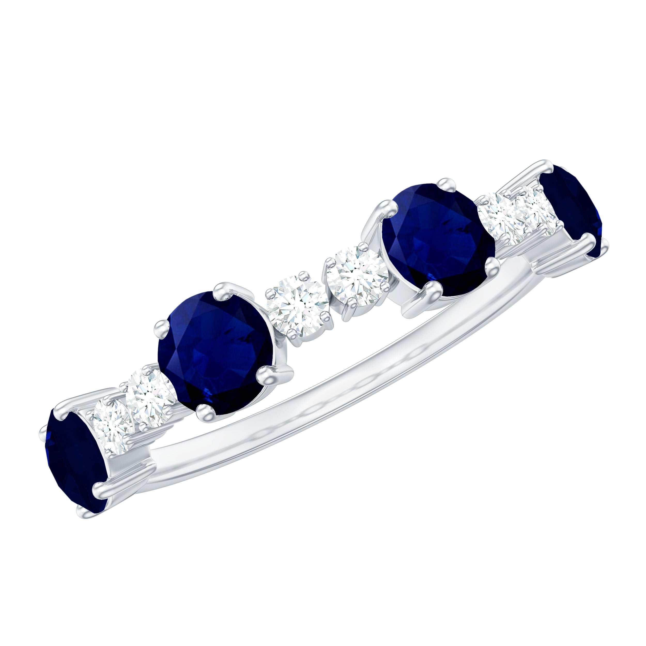 Genuine Blue Sapphire Half Eternity Ring with Diamond AAA - Rosec Jewels