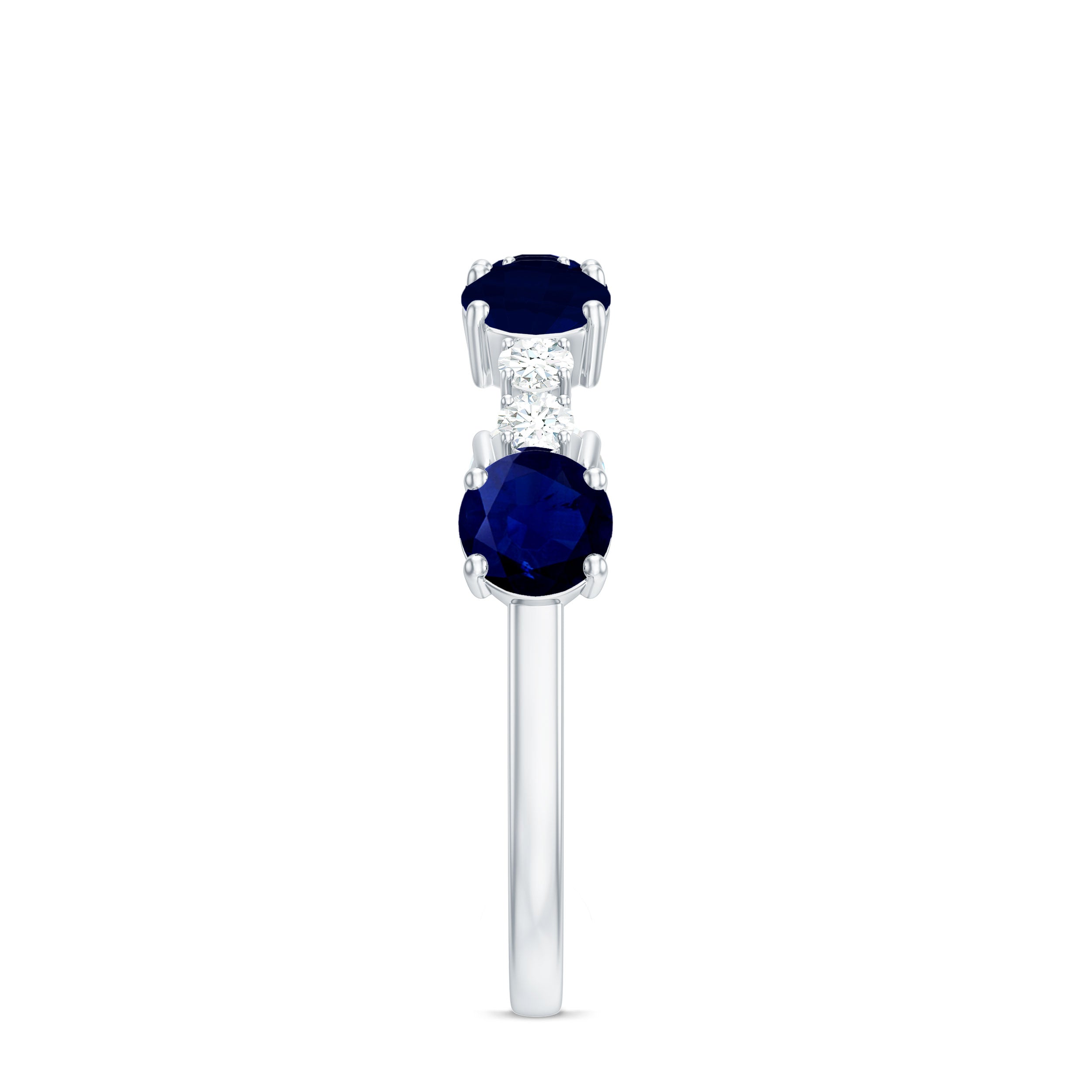 Genuine Blue Sapphire Half Eternity Ring with Diamond AAA - Rosec Jewels