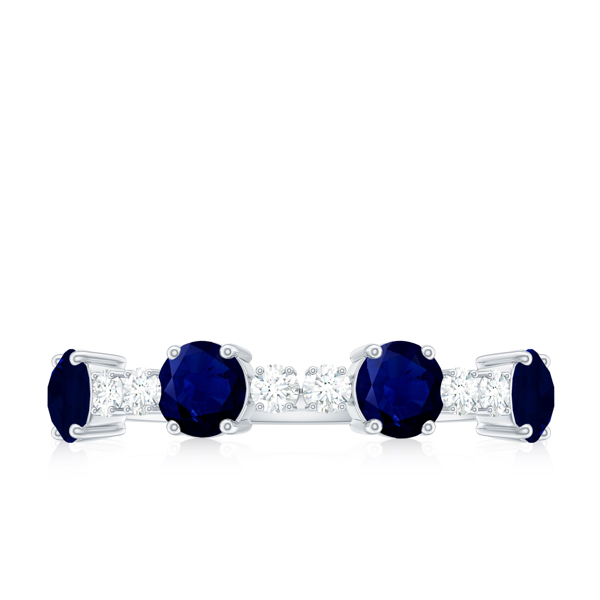 Genuine Blue Sapphire Half Eternity Ring with Diamond AAA - Rosec Jewels