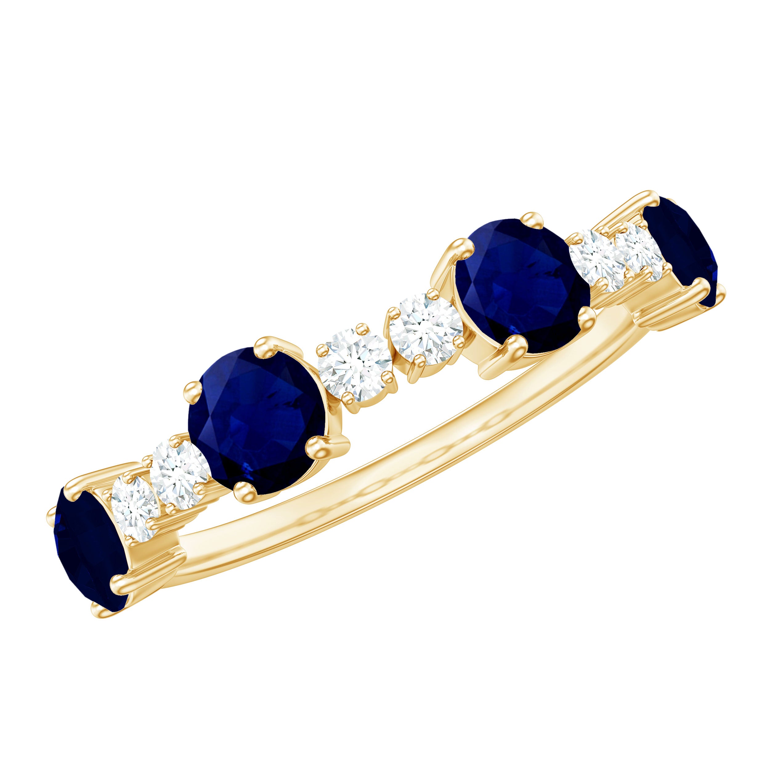 Genuine Blue Sapphire Half Eternity Ring with Diamond AAA - Rosec Jewels