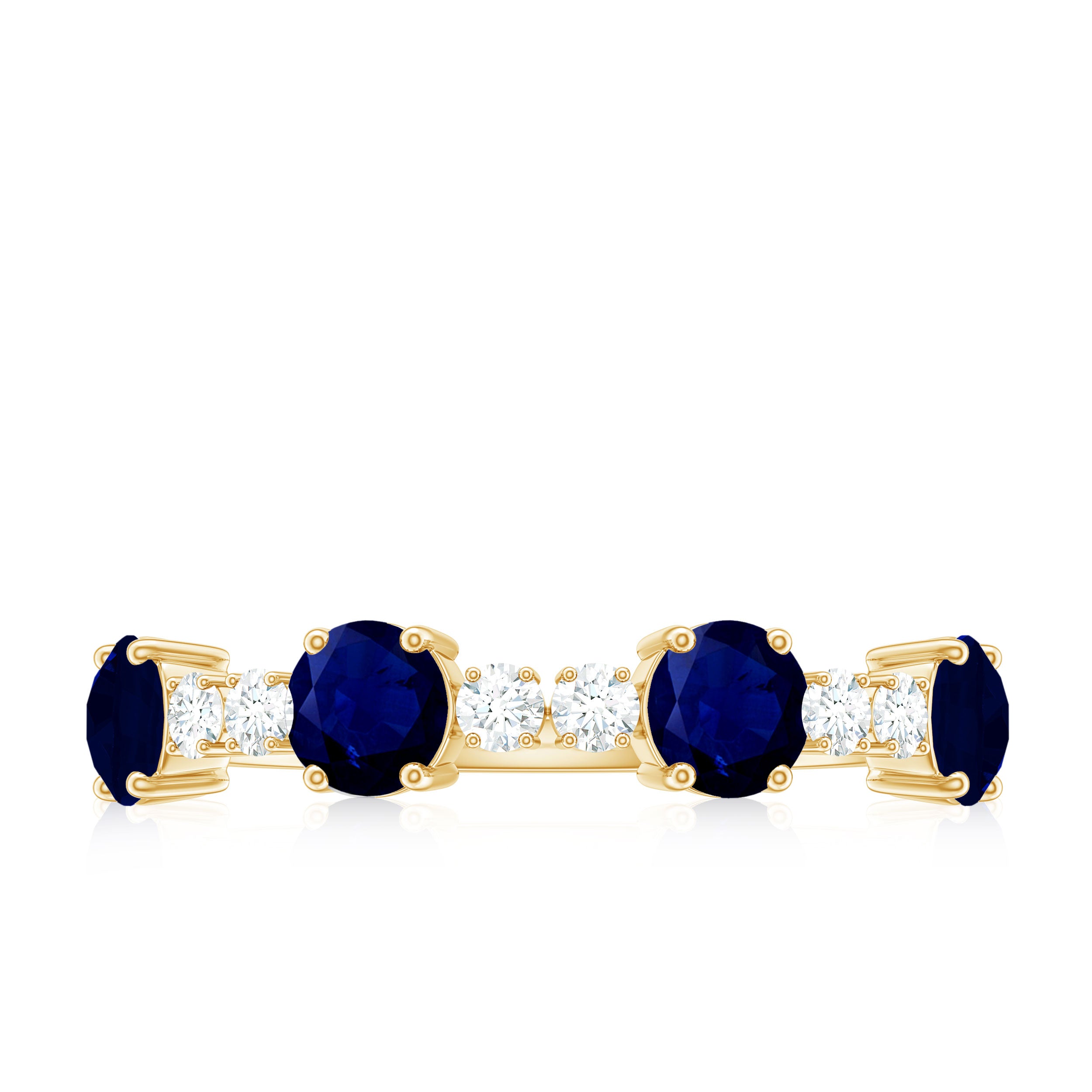 Genuine Blue Sapphire Half Eternity Ring with Diamond AAA - Rosec Jewels