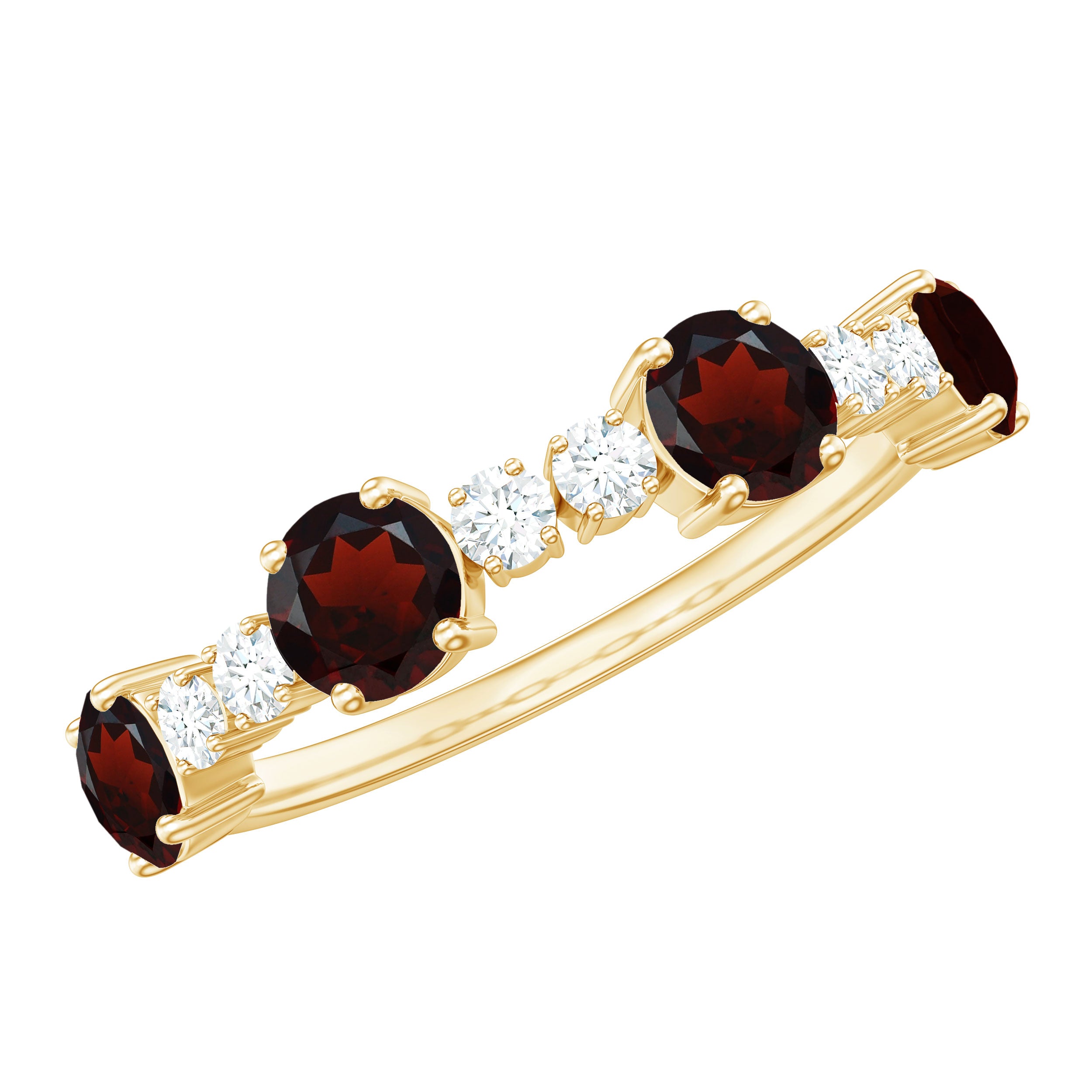 Genuine Garnet Half Eternity Ring with Diamond AAA - Rosec Jewels